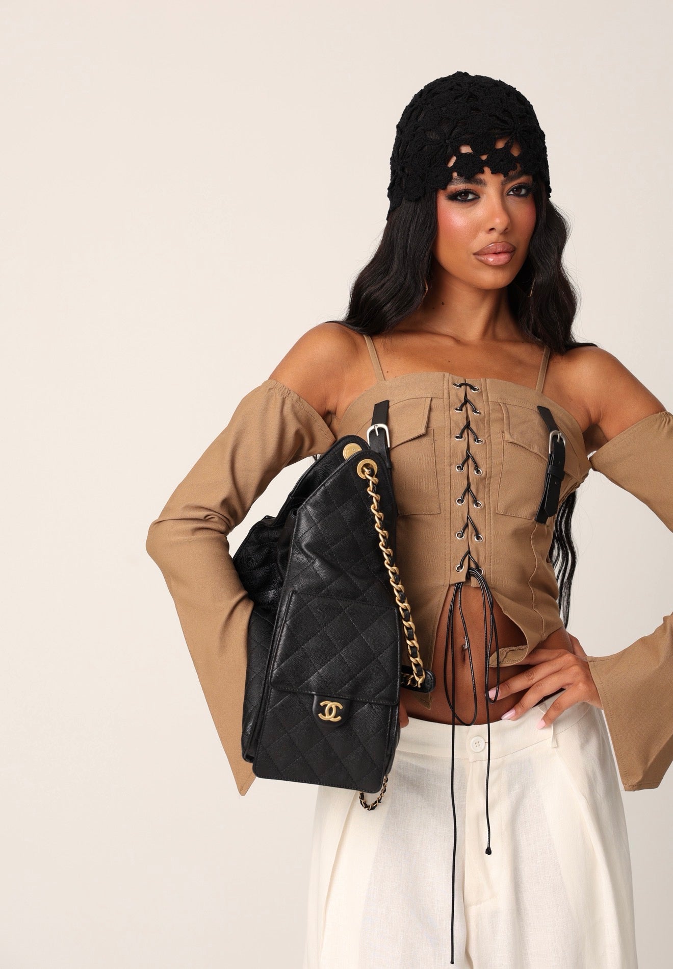 TOP STRINGHE ELDA CAMEL