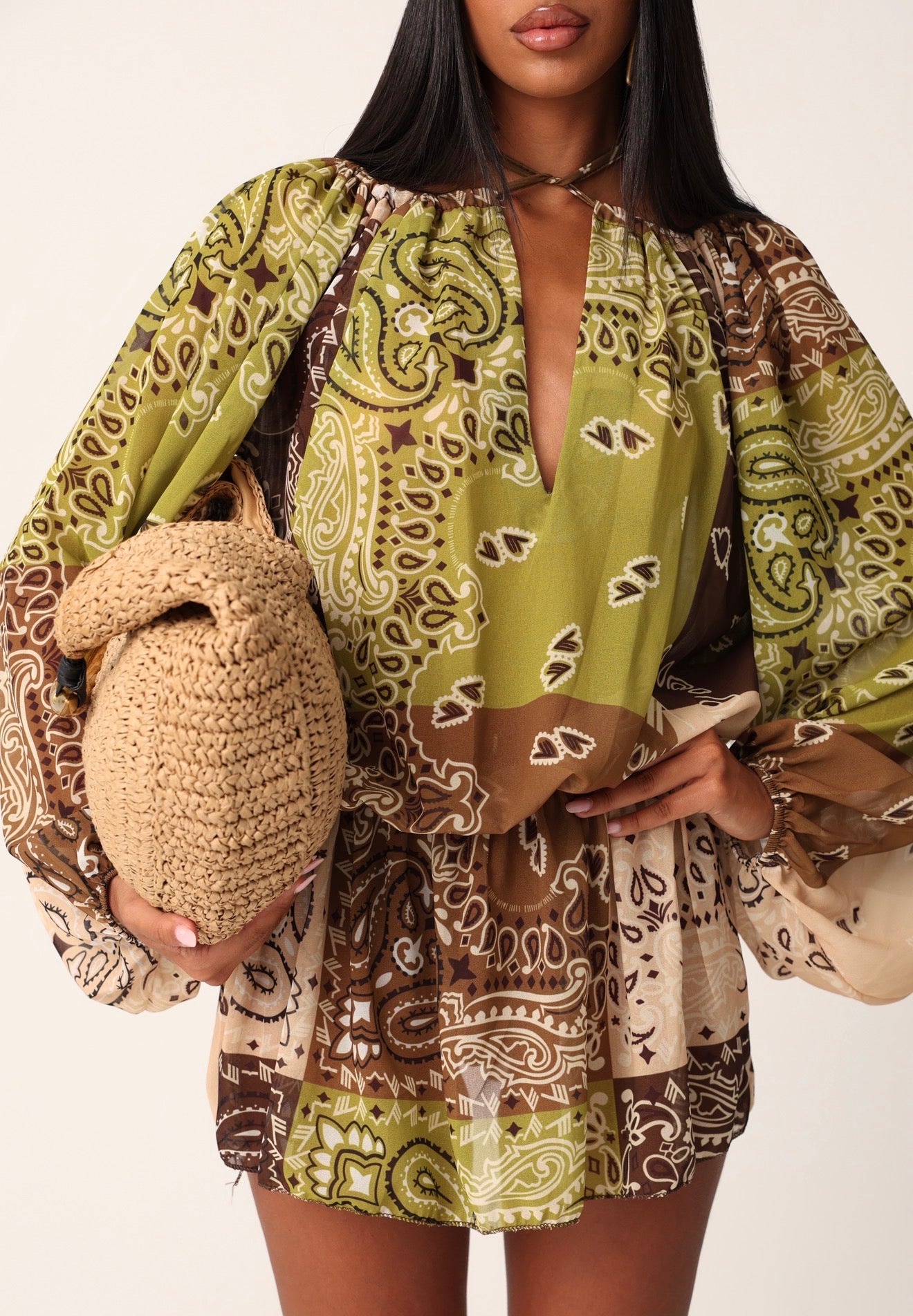 VESTITO PAISLEY KUMA BEIGE/VERDE