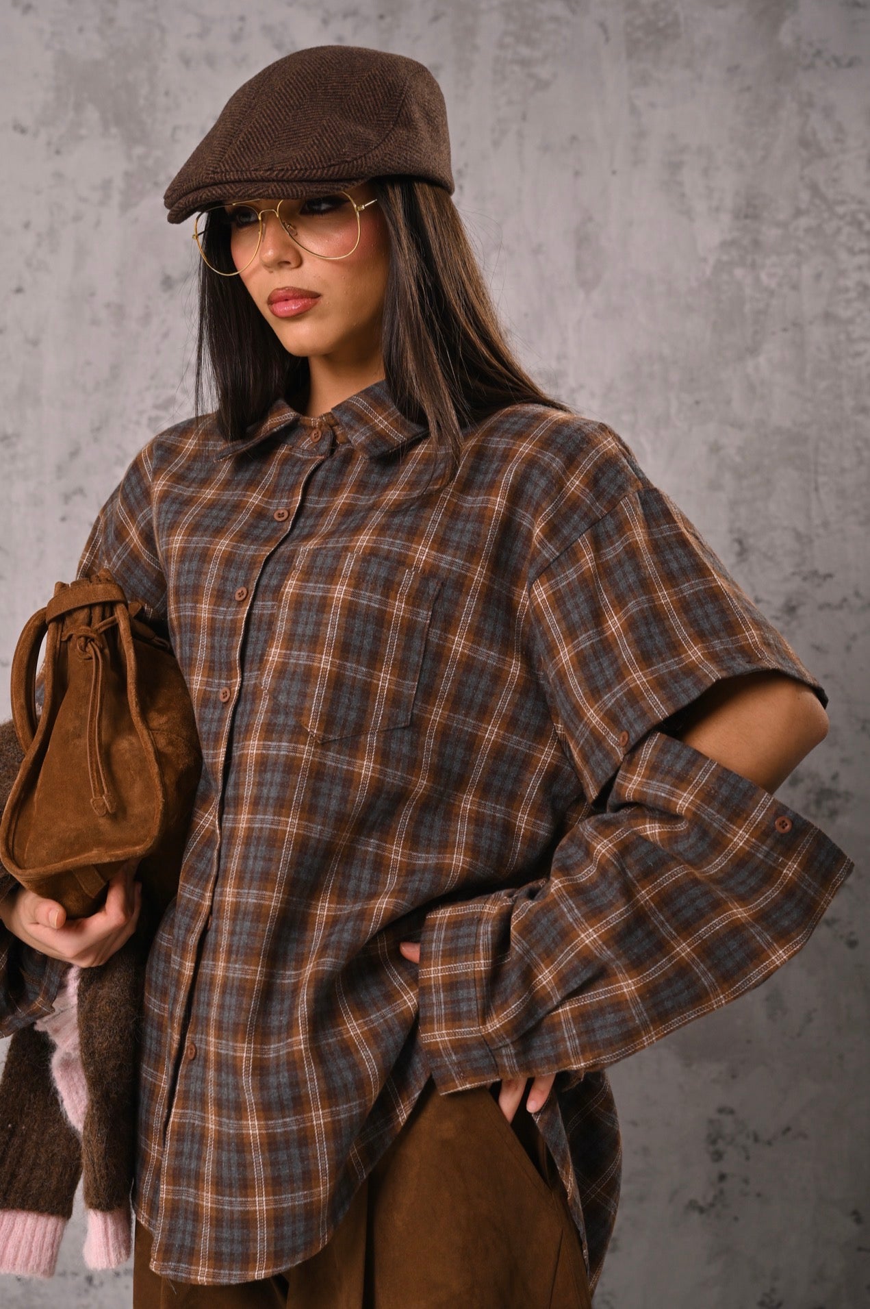 CAMICIA TARTAN DILETTA CAMEL/GRIGIA