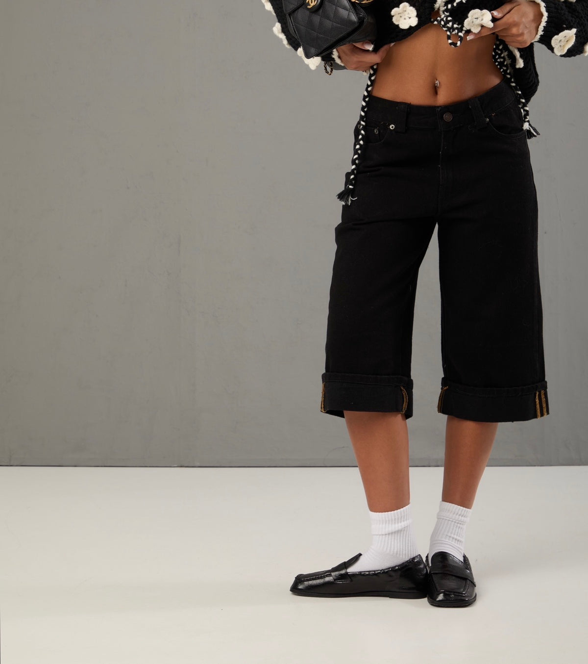 BERMUDA PIEGONE OLLY DENIM NERO