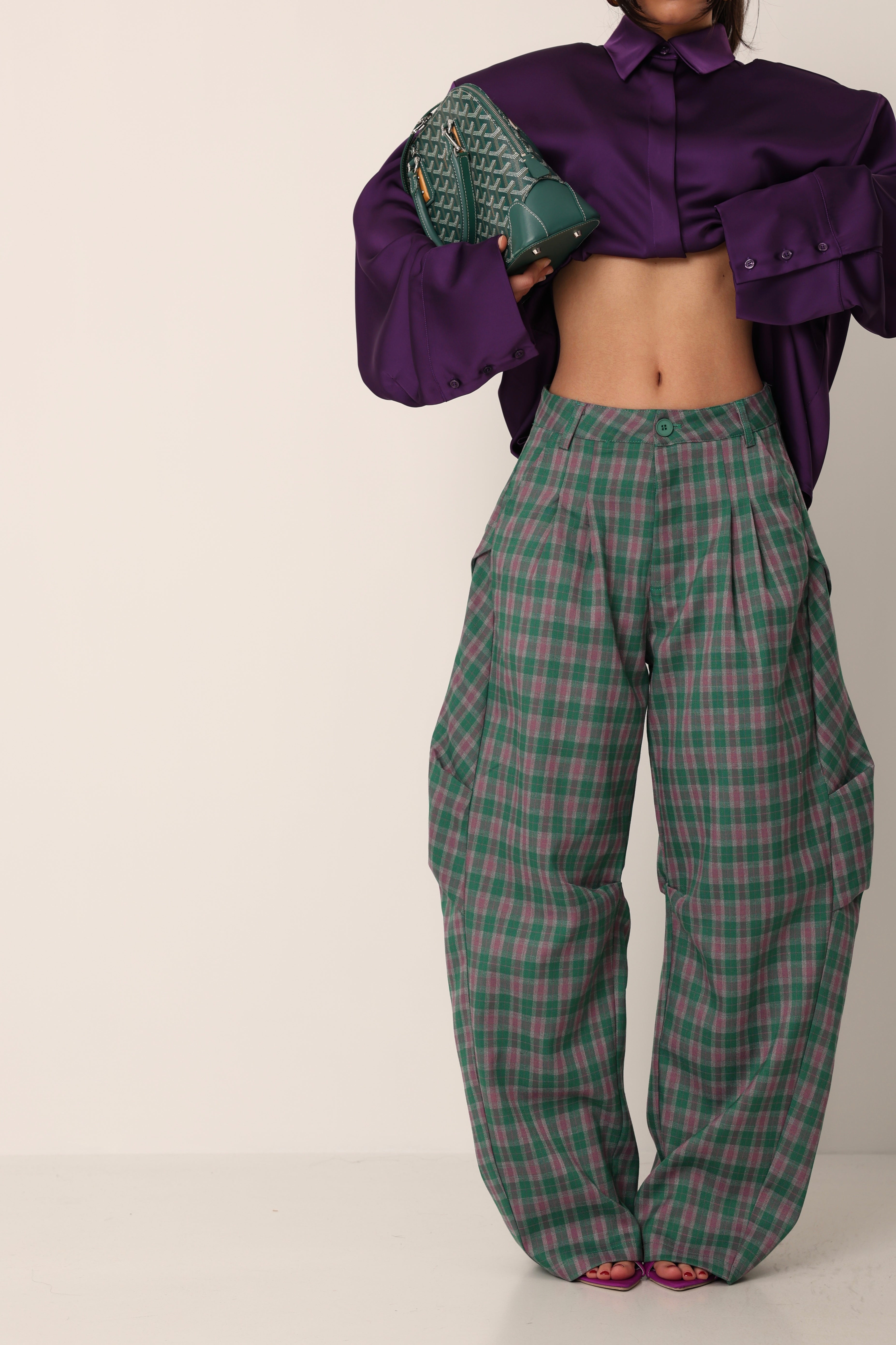 PANTALONI TARTAN RAMBLA VERDE/VIOLA