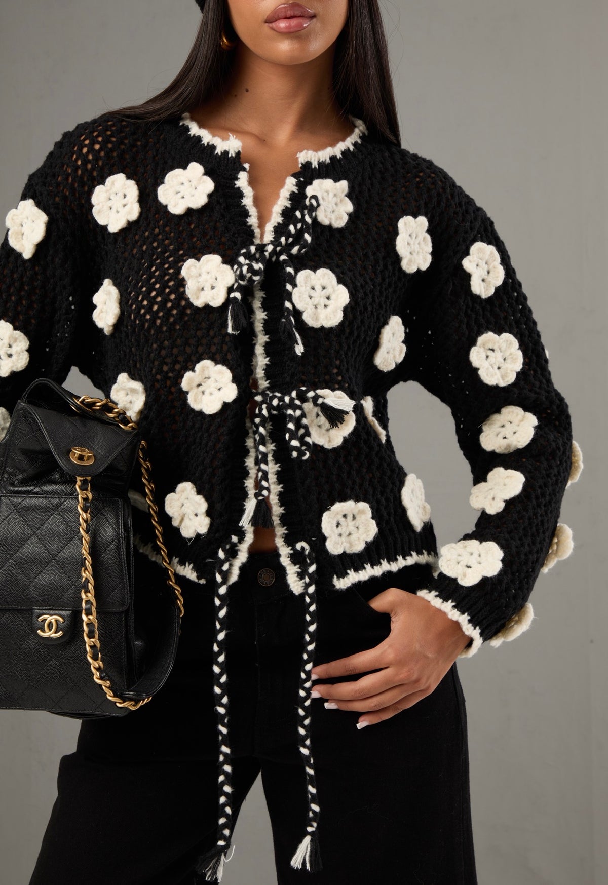 CARDIGAN FIORI TOKYO NERO/BIANCO