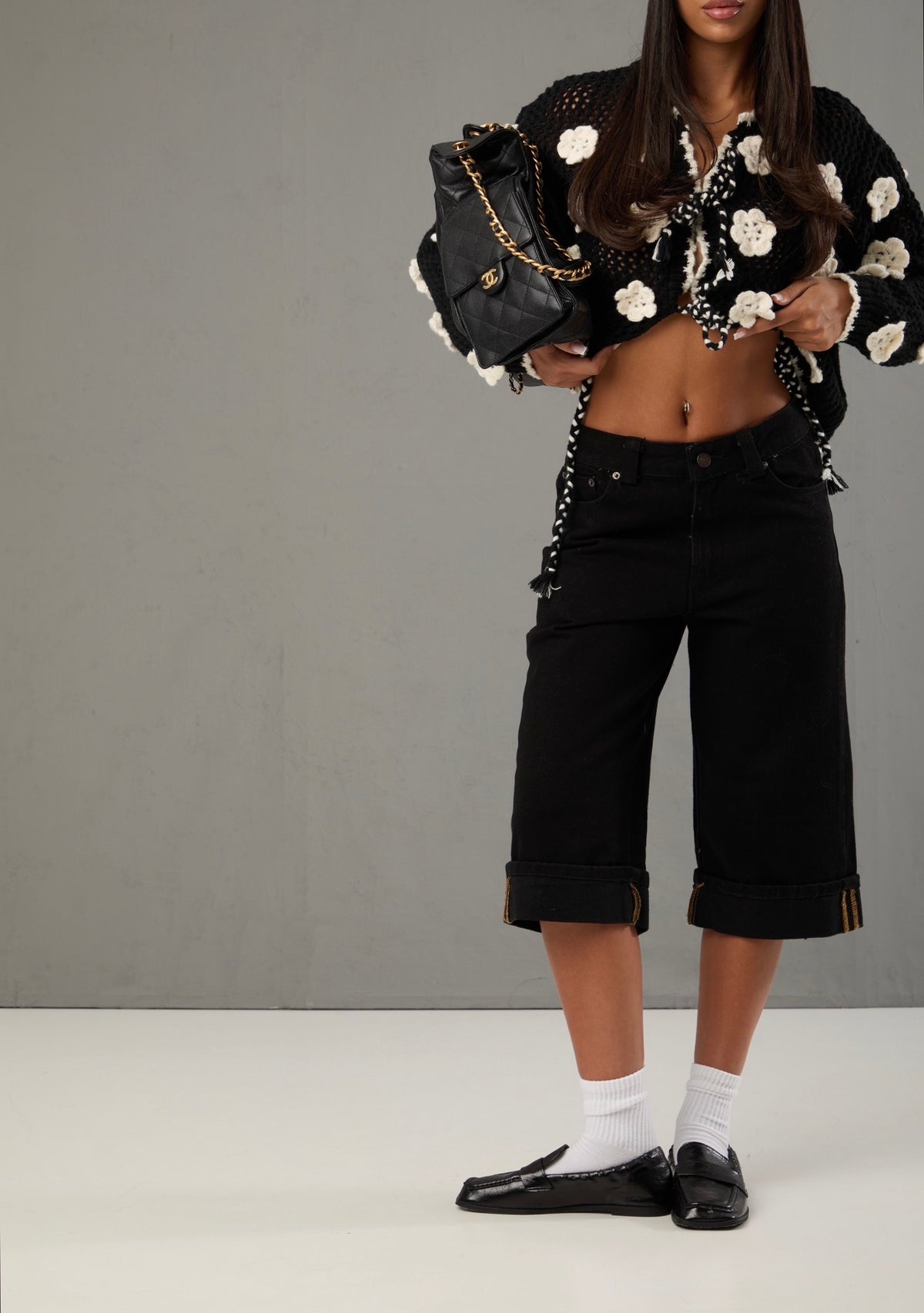 BERMUDA PIEGONE OLLY DENIM NERO