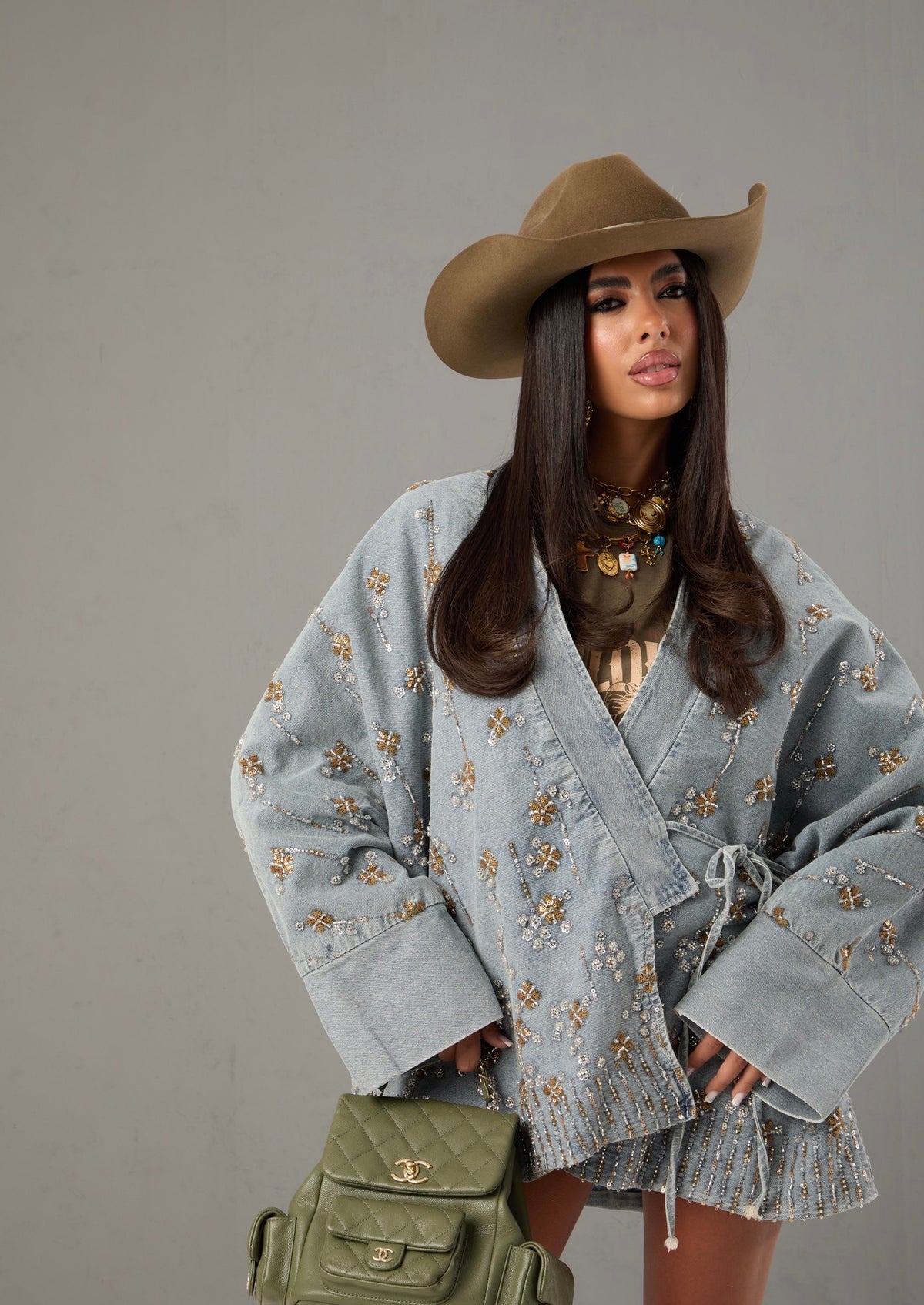 GIACCA PAILLETTES FEDRA DENIM CHIARO