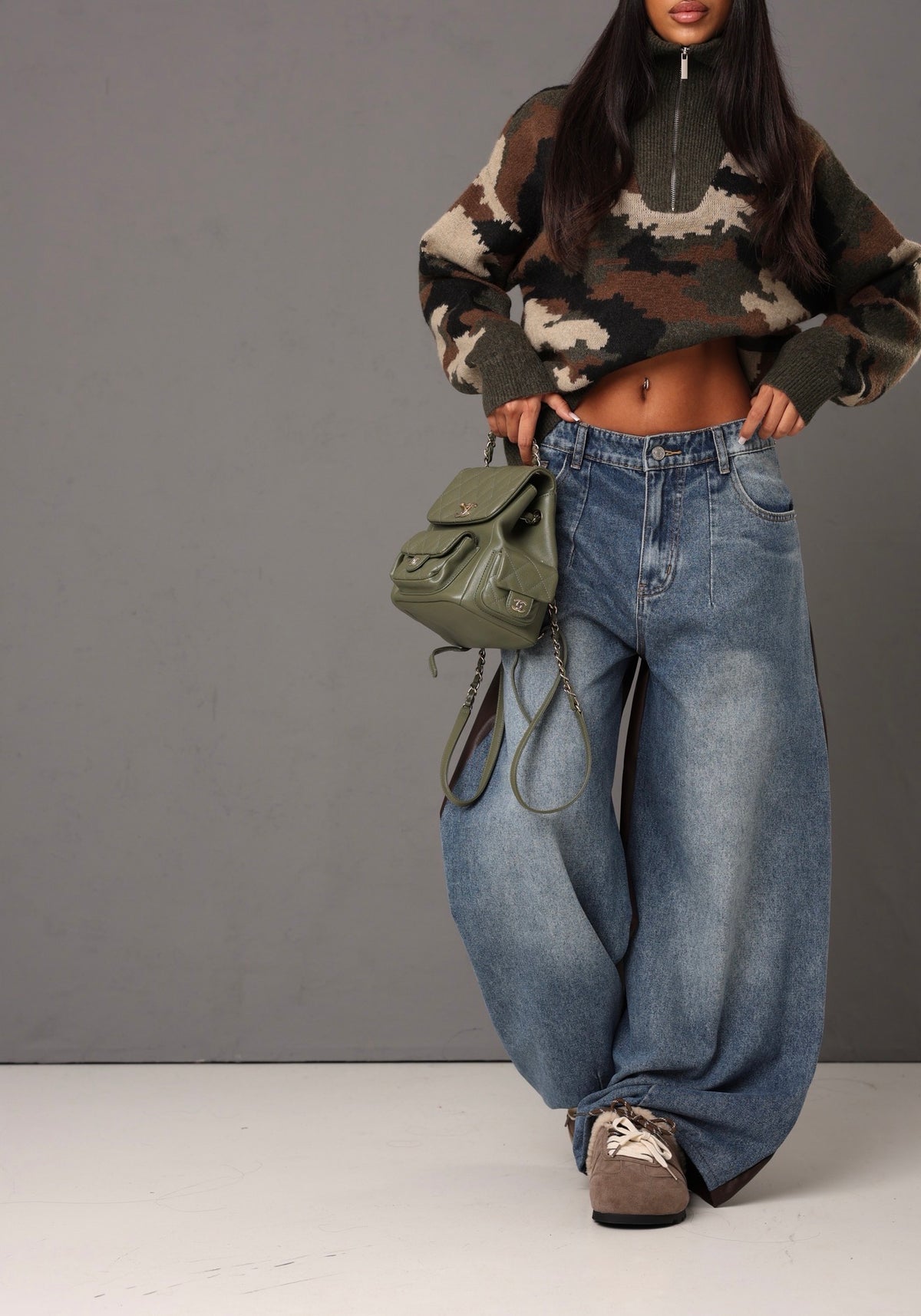 JEANS BALLOON LEATHER BACK MARRONI