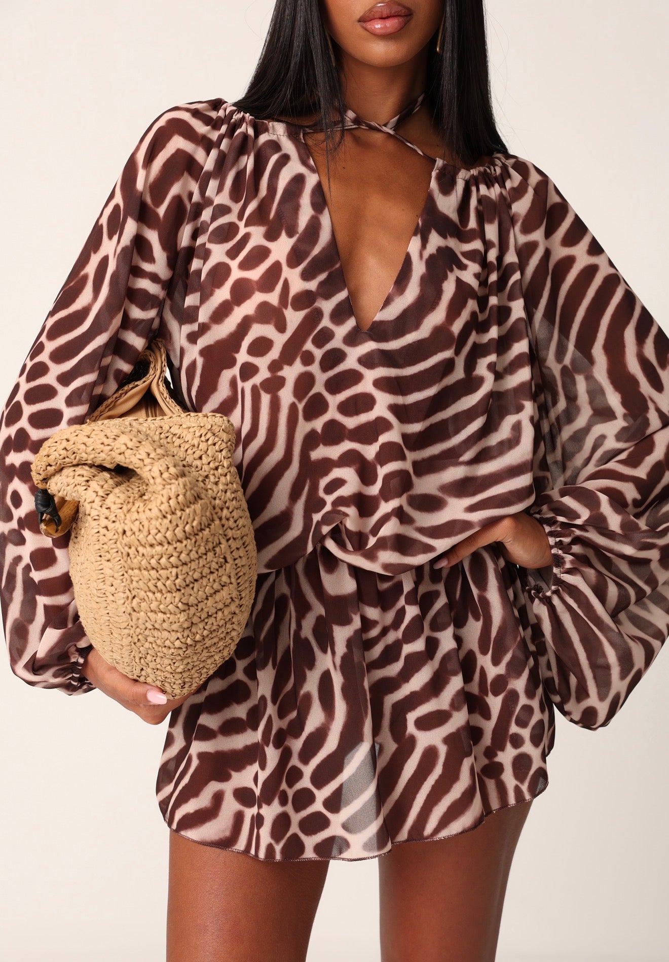 VESTITO ANIMALIER KUMA MARRONE