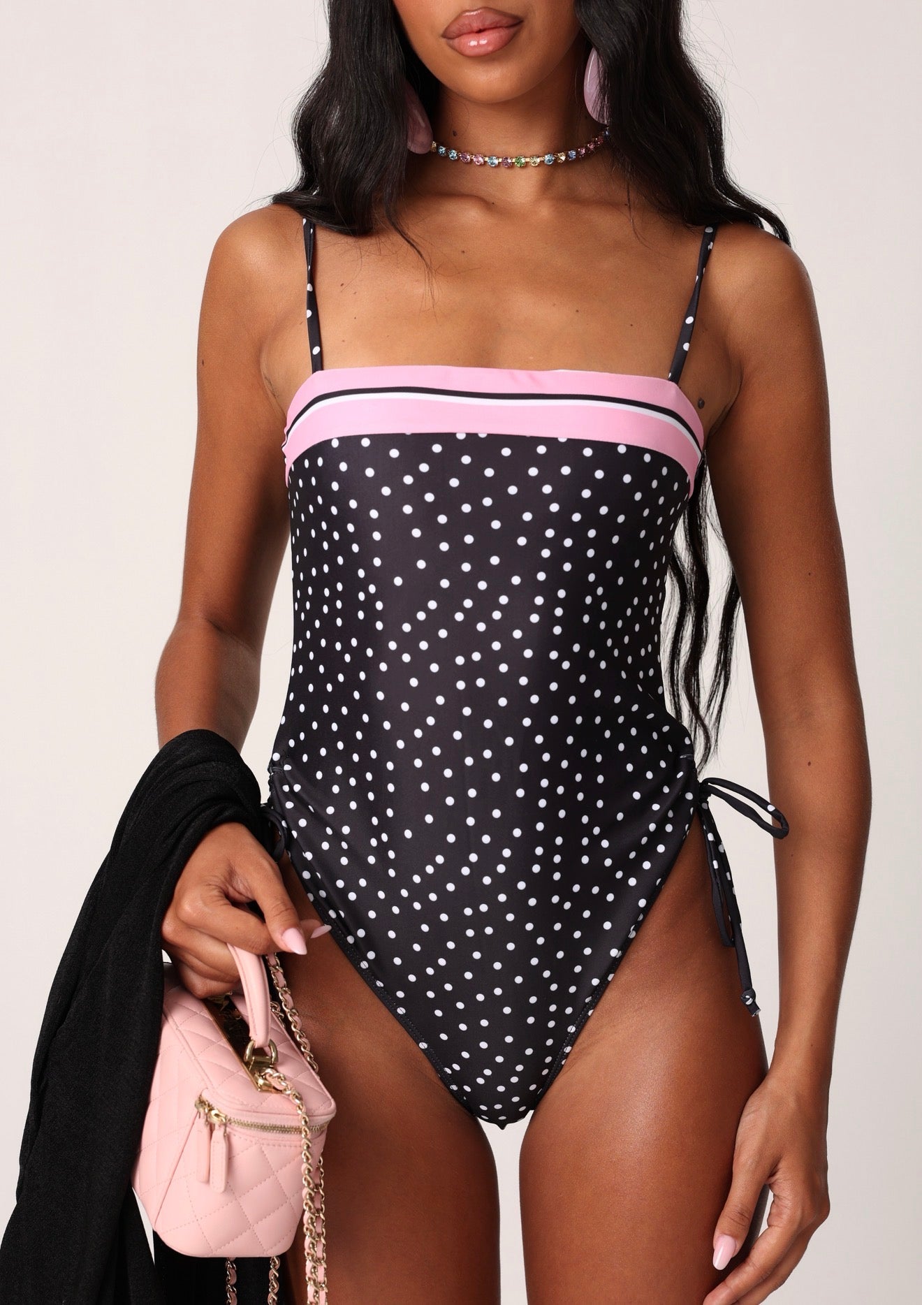 COSTUME INTERO POIS ARUBA ROSA/NERO + FOULARD