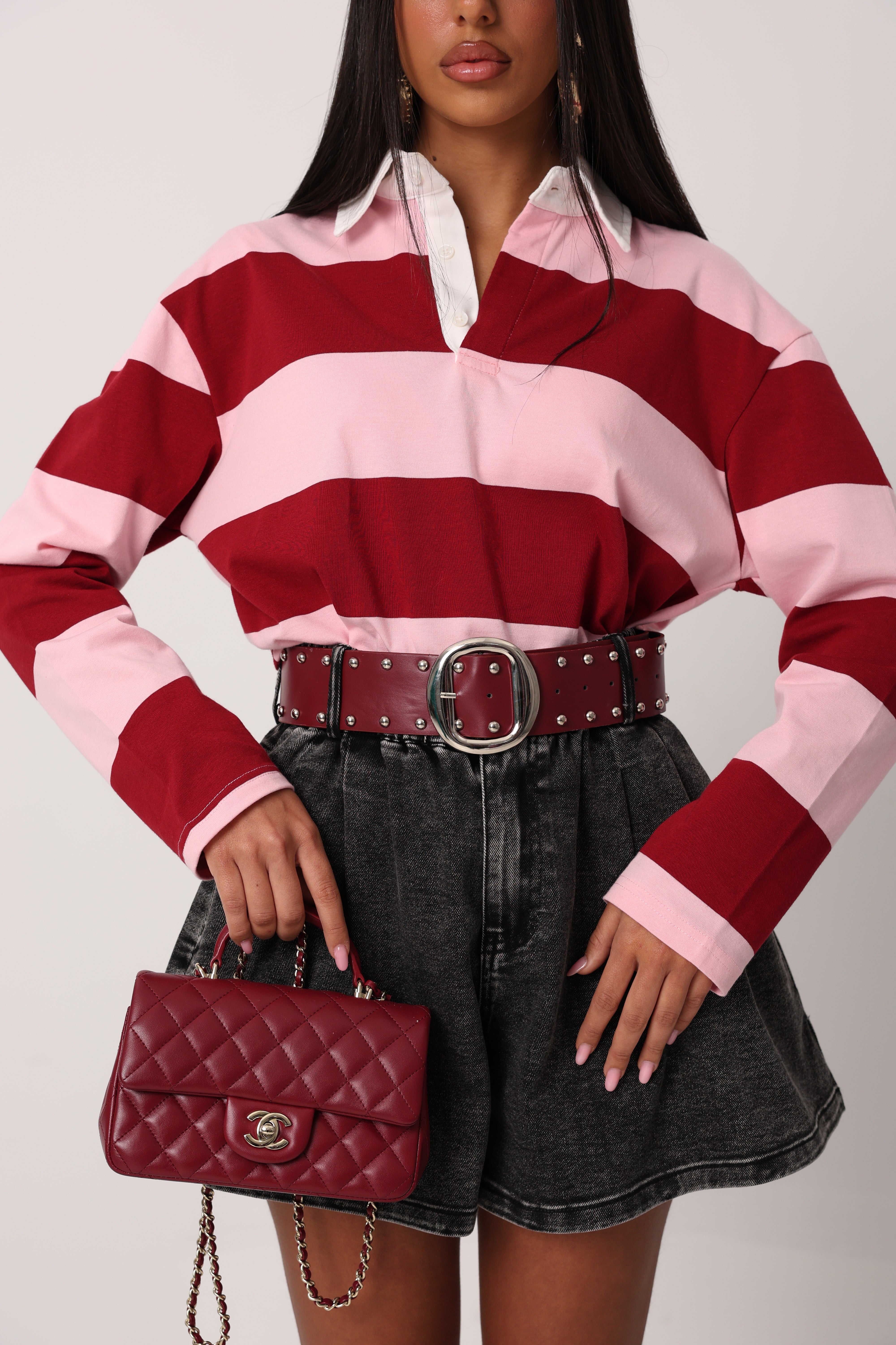 POLO RIGHE WHITNEY ROSA/BORDEAUX