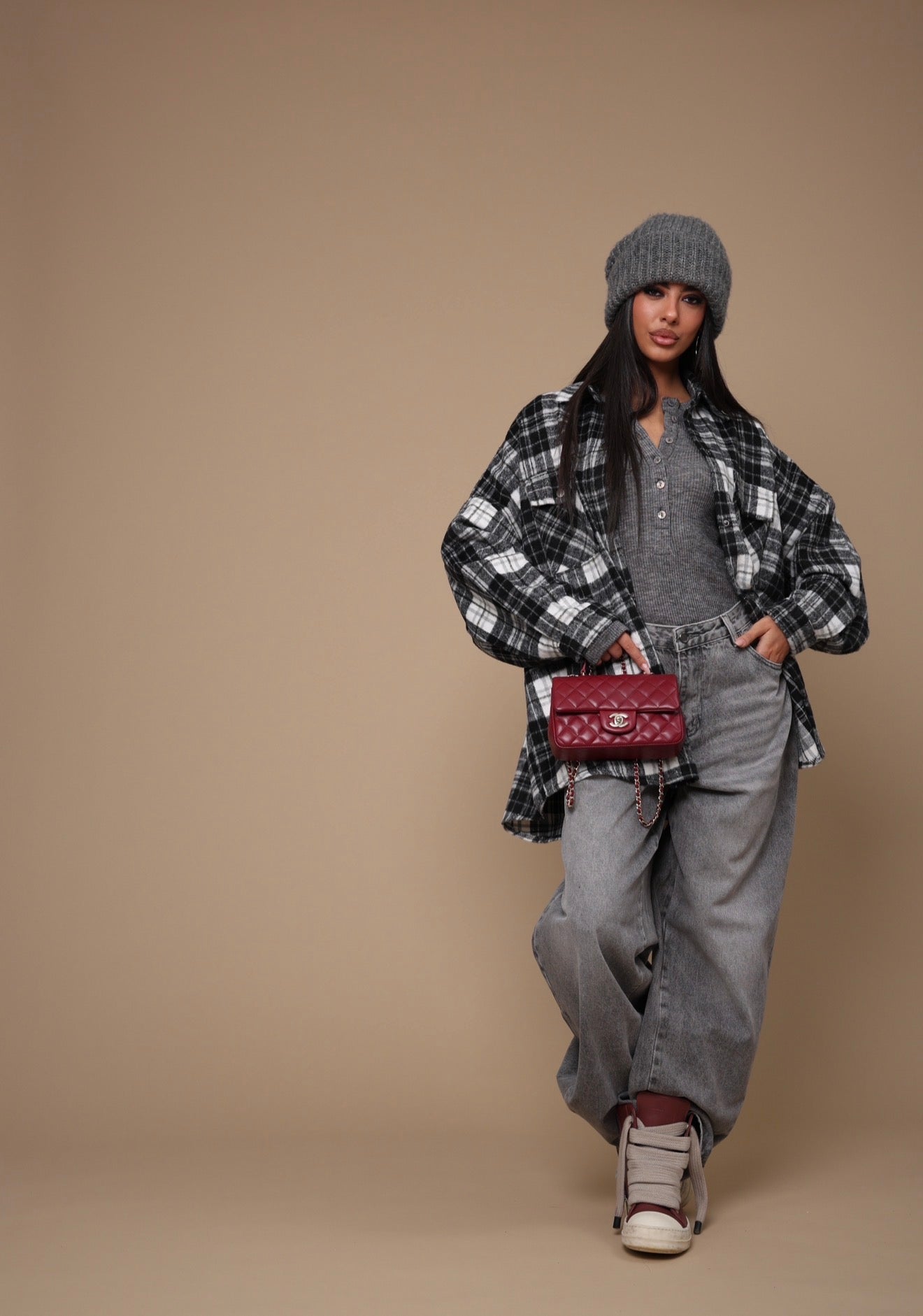 CAMICIA TARTAN ZAIRA BIANCA/NERA