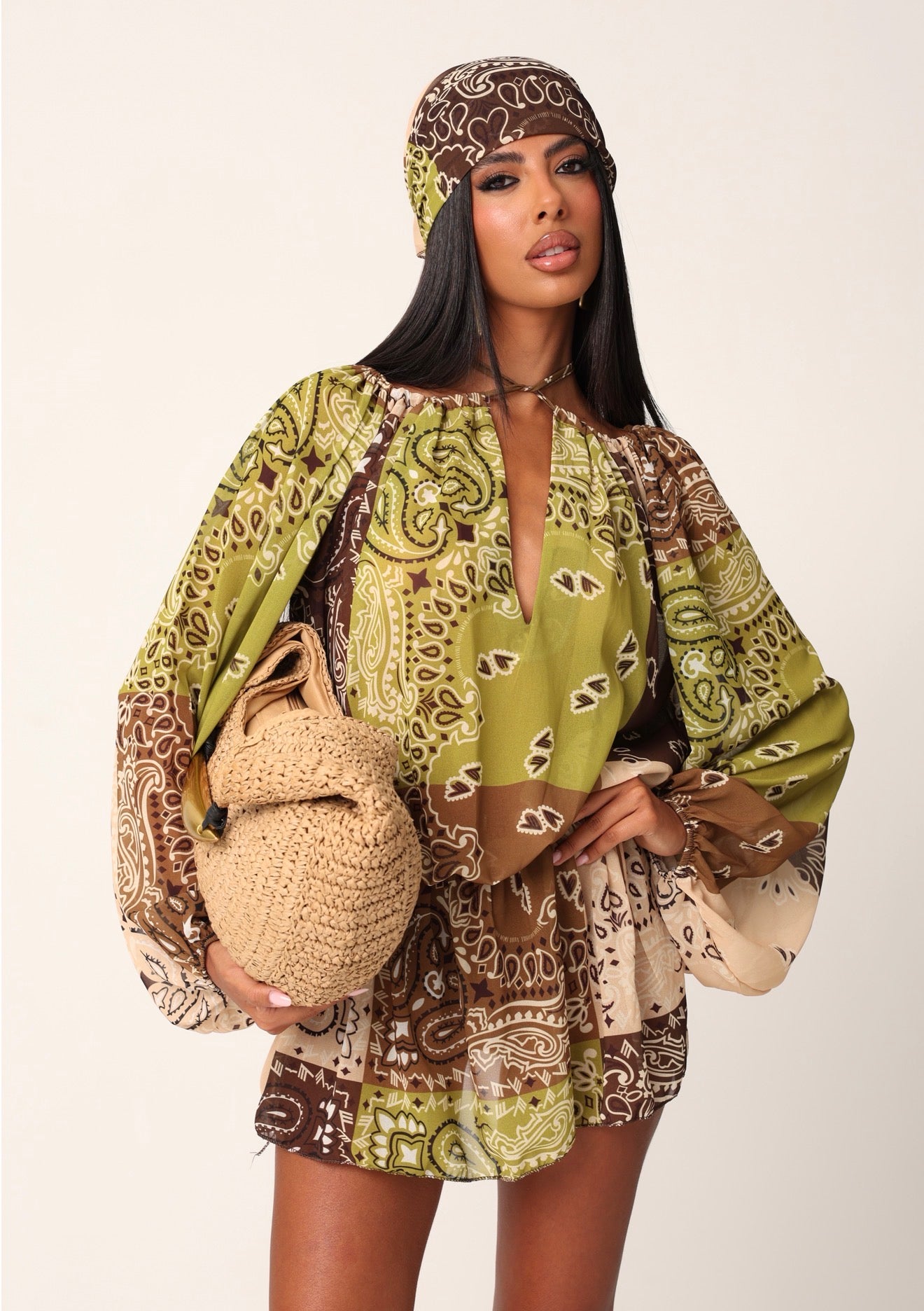 VESTITO PAISLEY KUMA BEIGE/VERDE