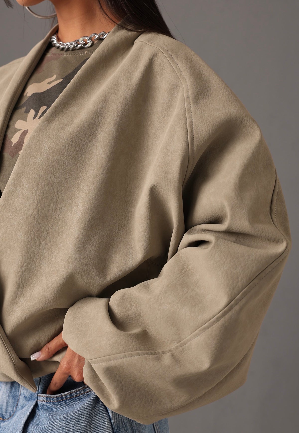 BOMBER ECOPELLE SCOLLO INCROCIATO ELARA BEIGE