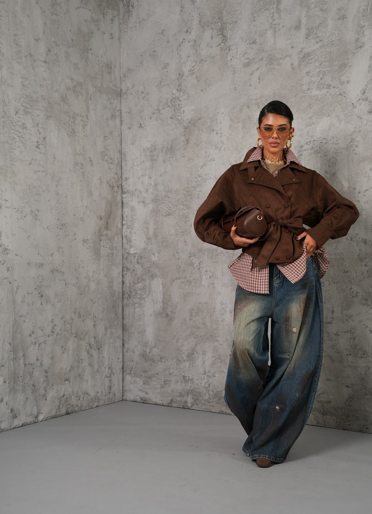 Jeans balloon Cris + pittura marrone