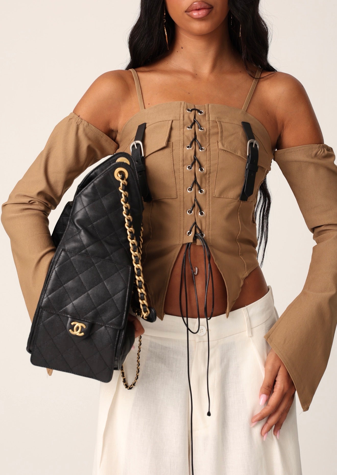 TOP STRINGHE ELDA CAMEL