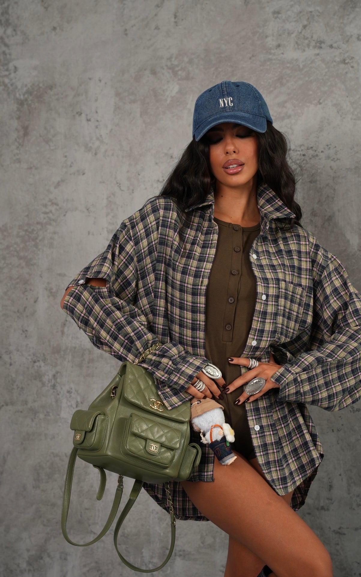 Camicia tartan Naryssa rosa/verde
