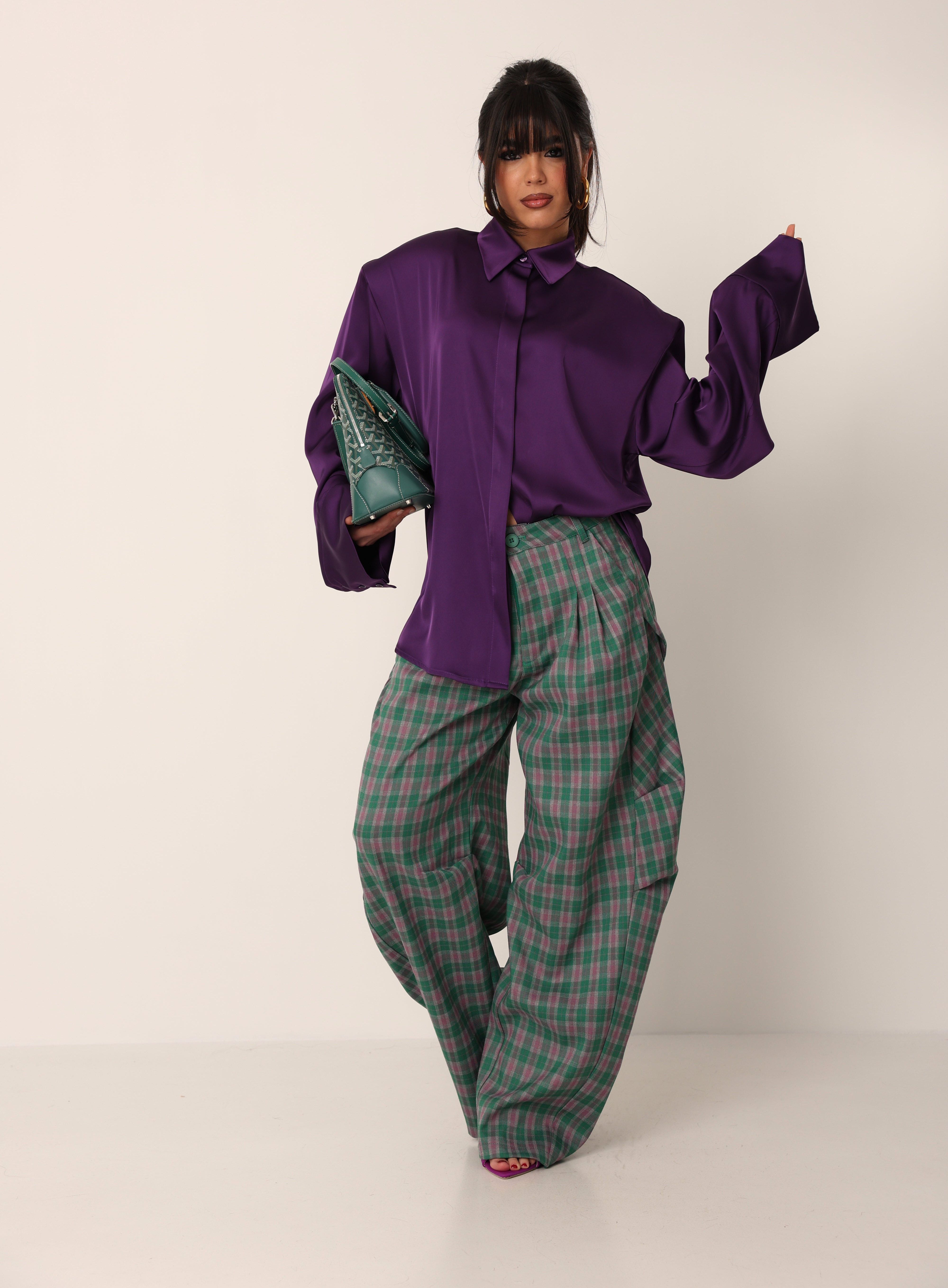 PANTALONI TARTAN RAMBLA VERDE/VIOLA