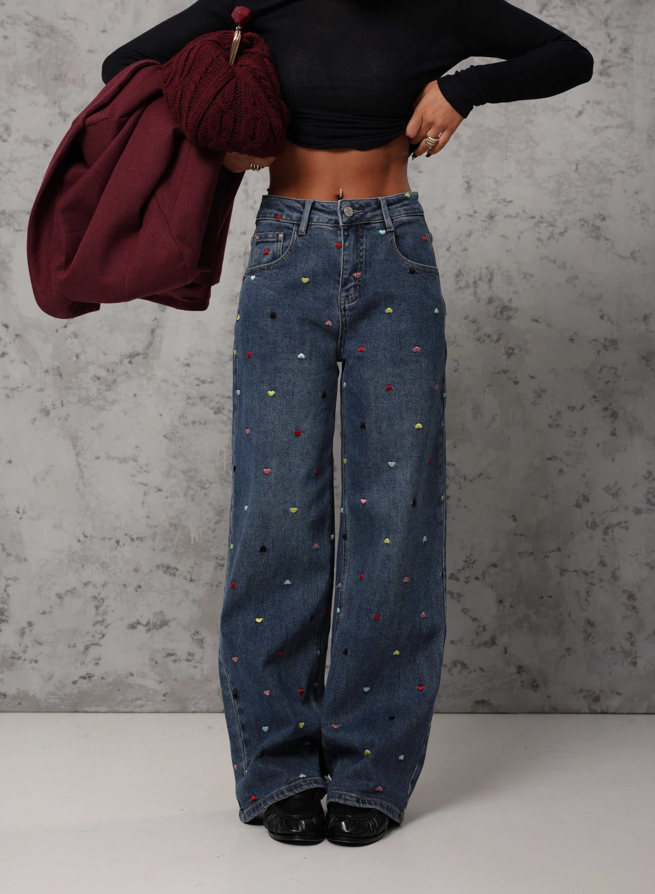 JEANS COLOR HEARTS BLUE DENIM