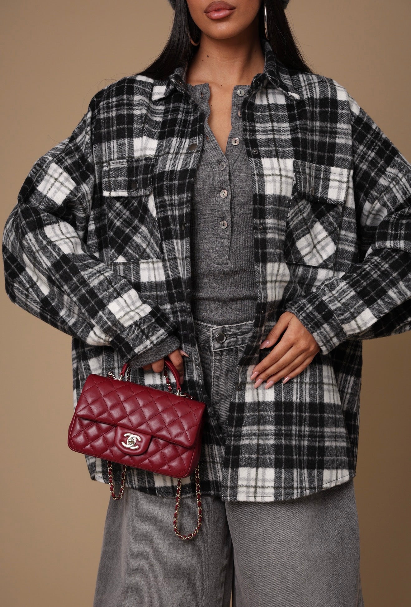 CAMICIA TARTAN ZAIRA BIANCA/NERA