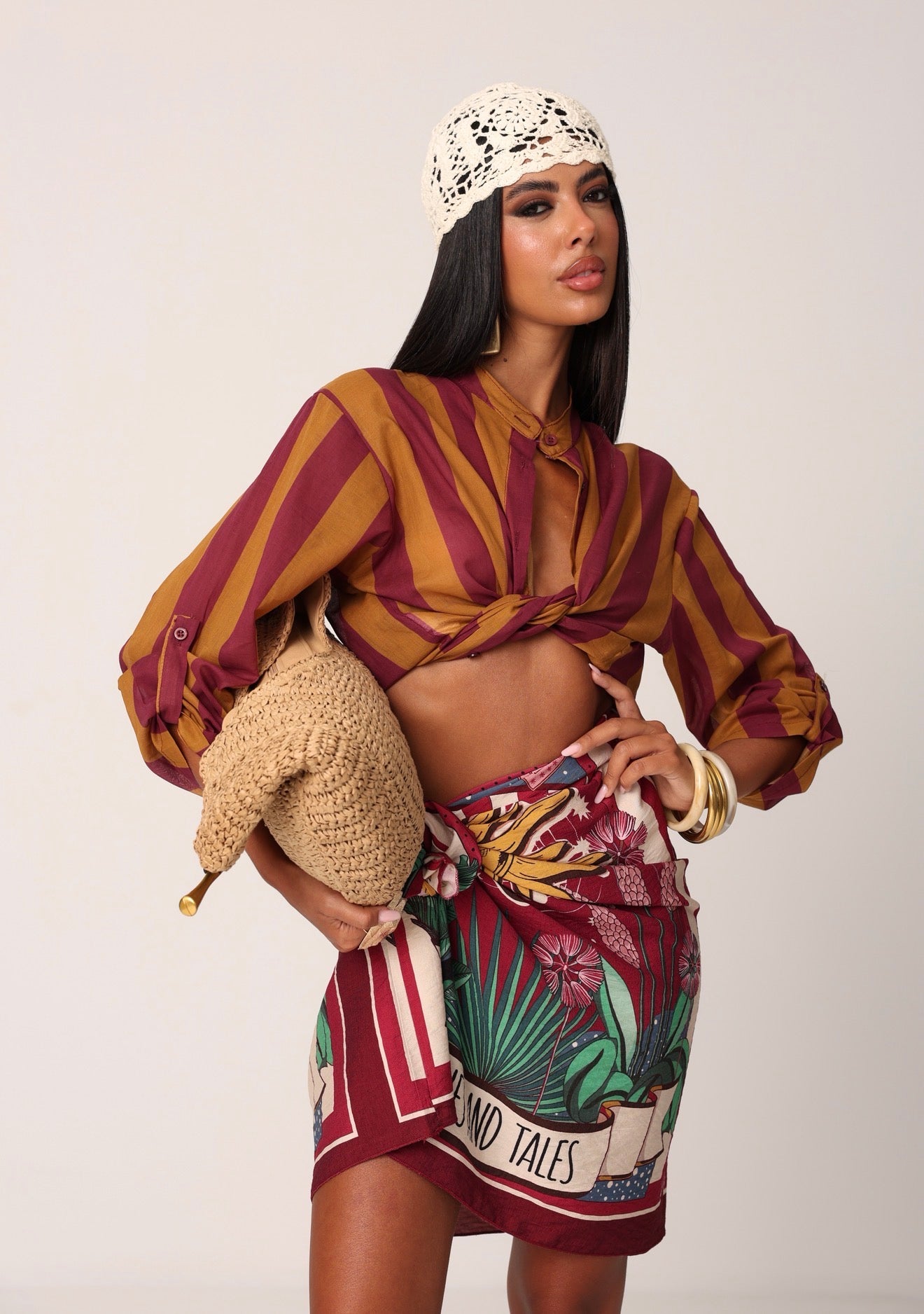 CAMICIA RIGHE SAIRA OCRA/BORDEAUX