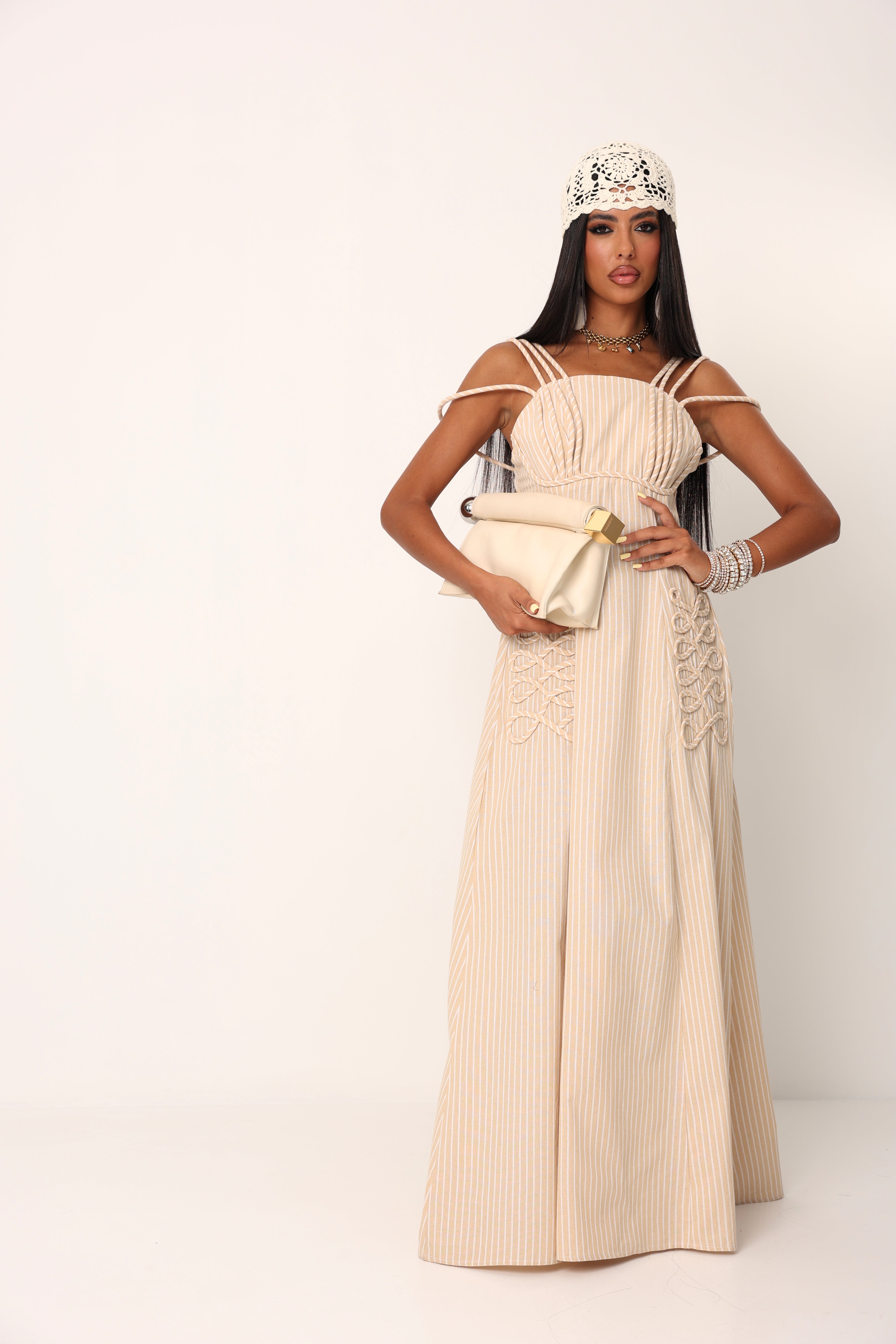 VESTITO RIGHE ELVIRA BEIGE