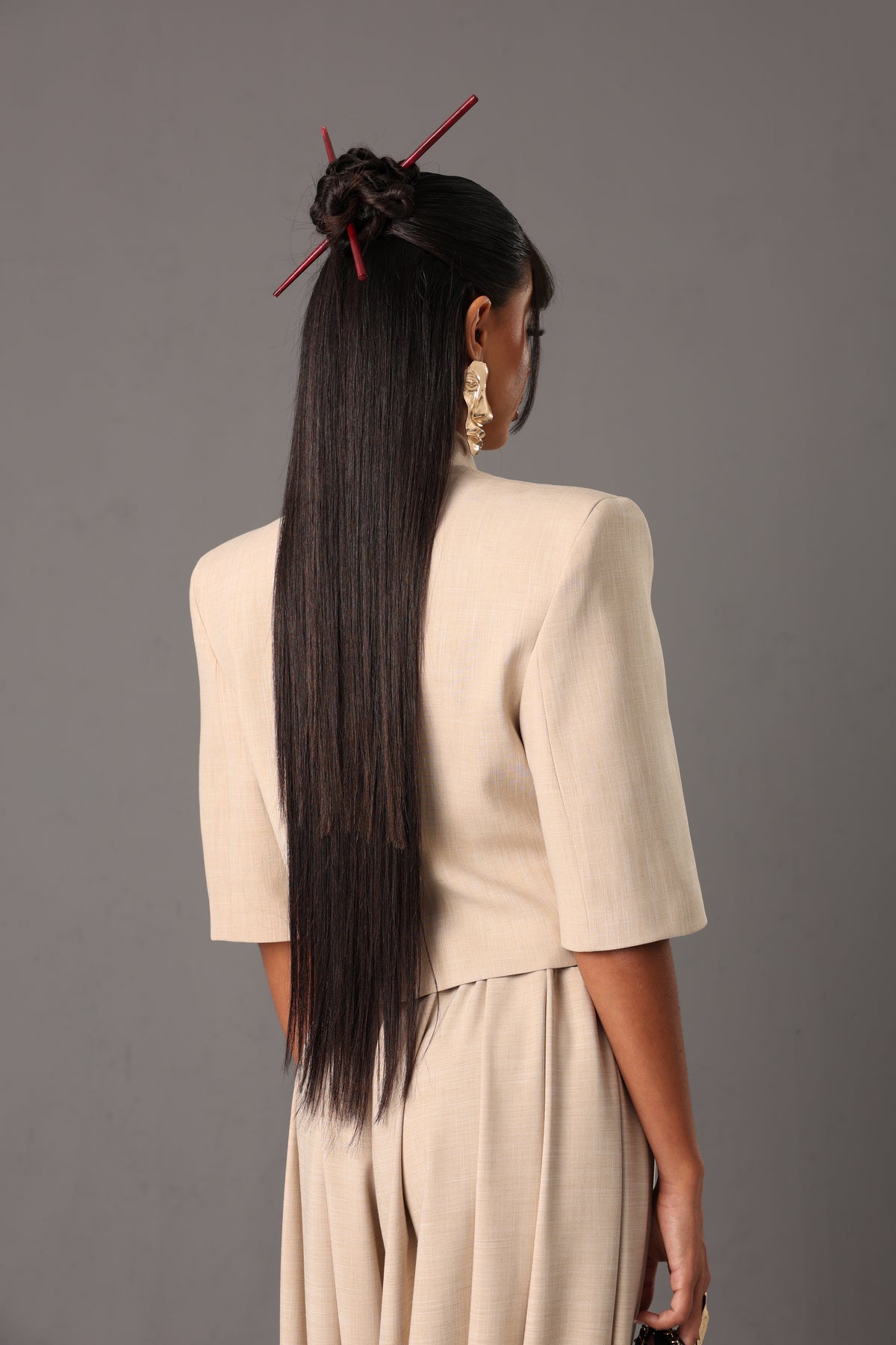 BLAZER CROP SPALLINE SERIOUS SABBIA BY MARZIA MANGO