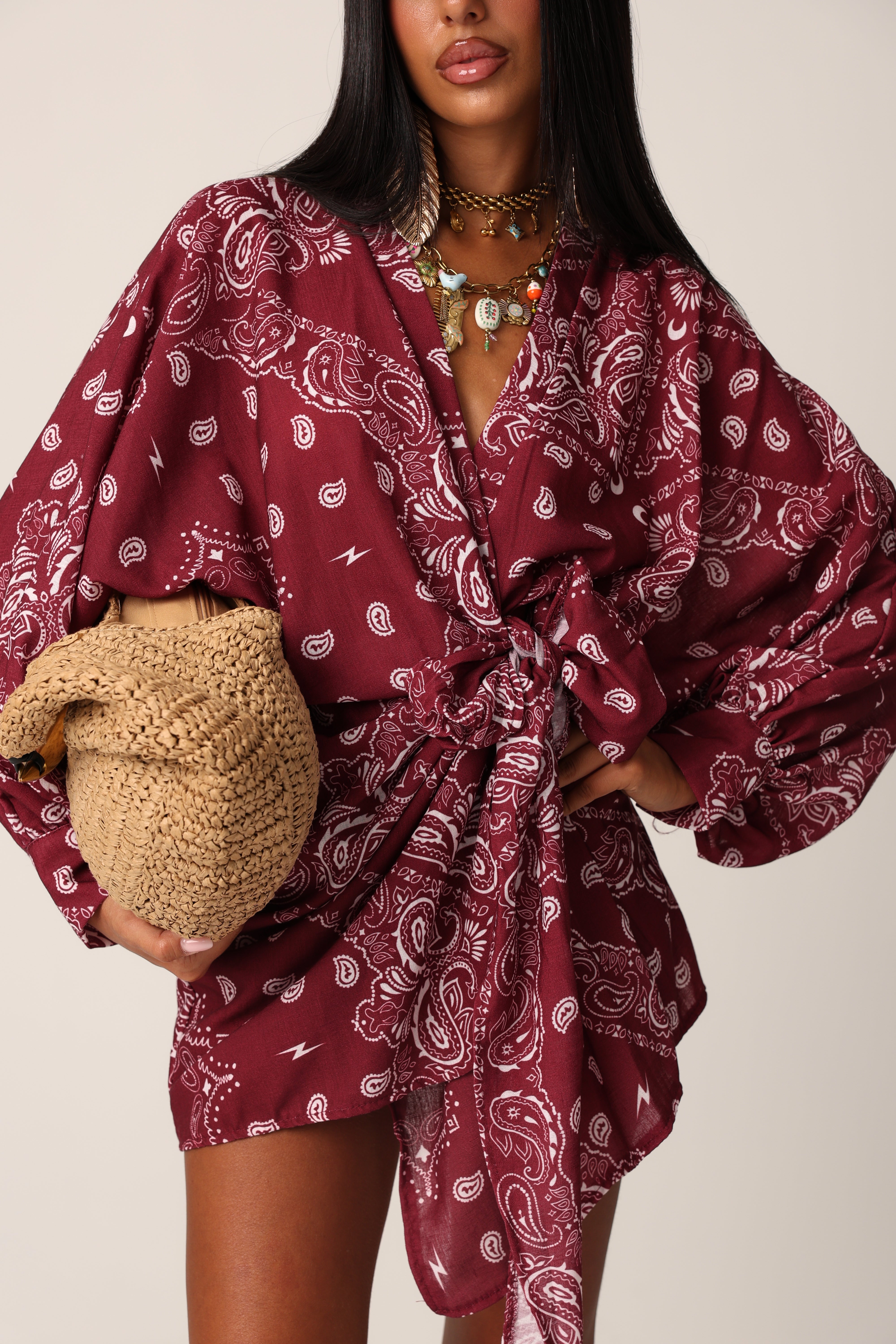 VESTITO PAISLEY YUNA BORDEAUX
