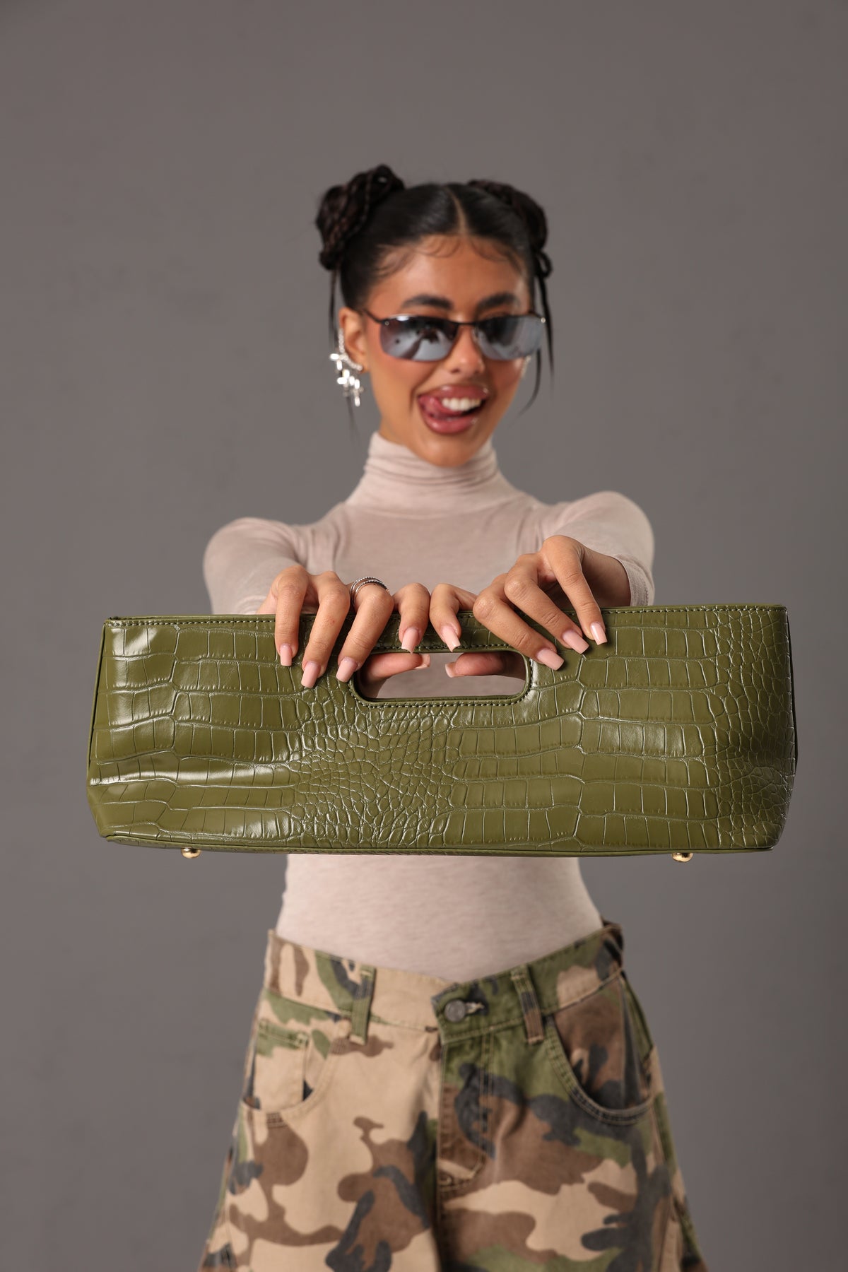 CLUTCH COCCODRILLO RHONDA OLIO