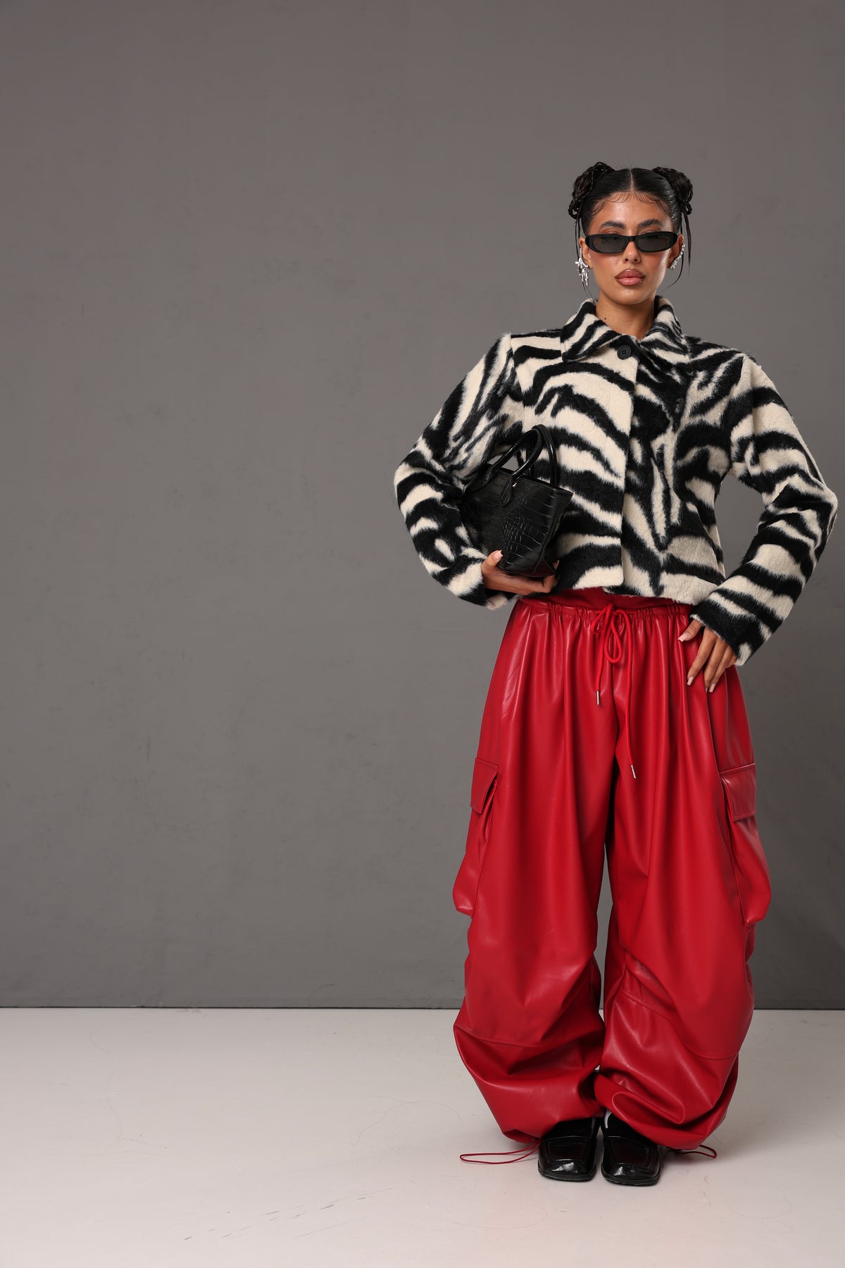 PANTALONI CARGO ECOPELLE VIVIEN ROSSO