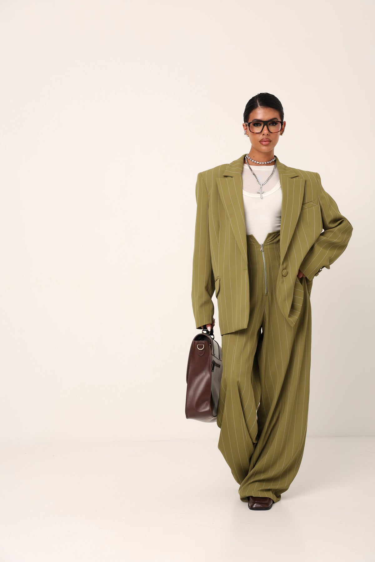 PANTALONI GESSATI ARUNA VERDI BY MARZIA MANGO