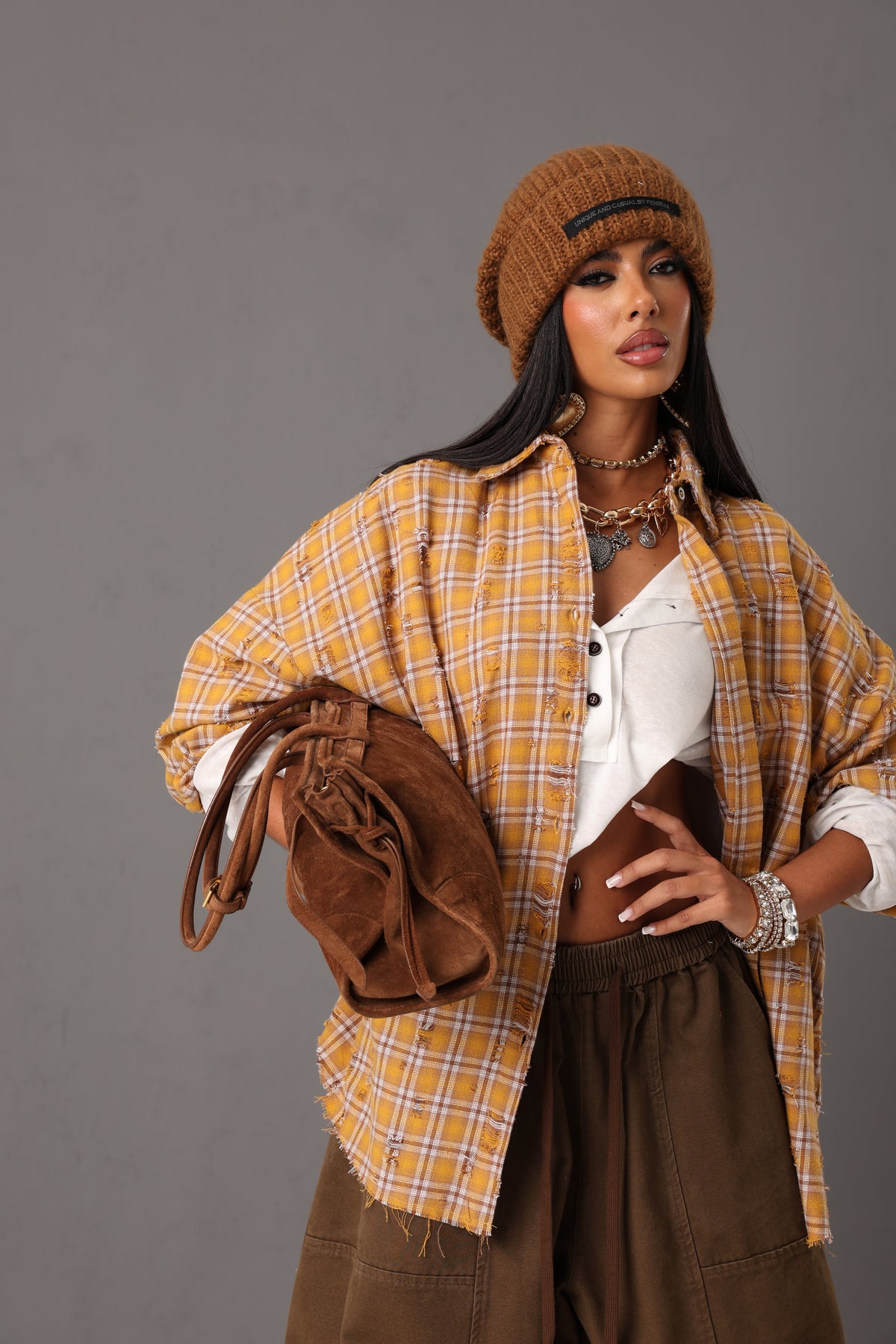 CAMICIA TARTAN FRAYED SENAPE 100% COTONE