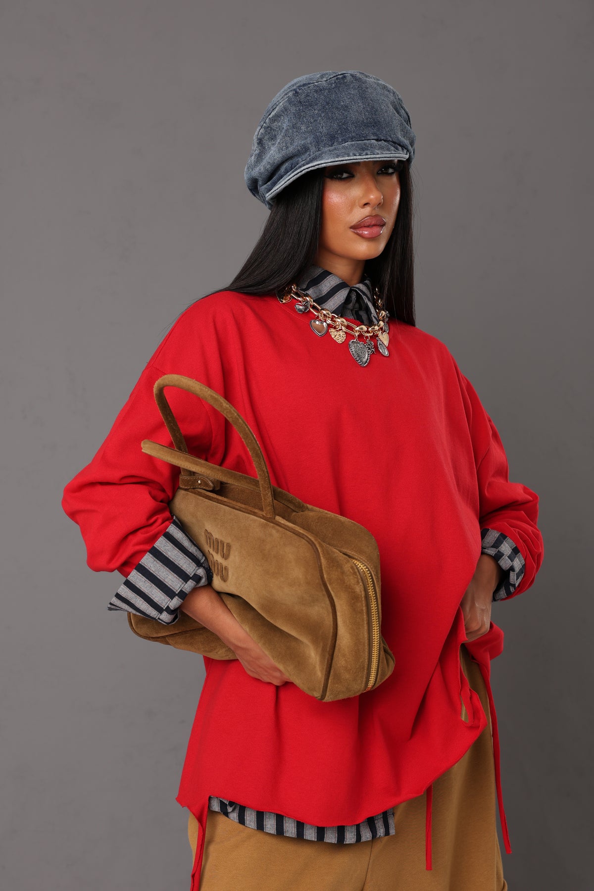 MAGLIA MANICHE LUNGHE CLARISSA ROSSA 100% COTONE