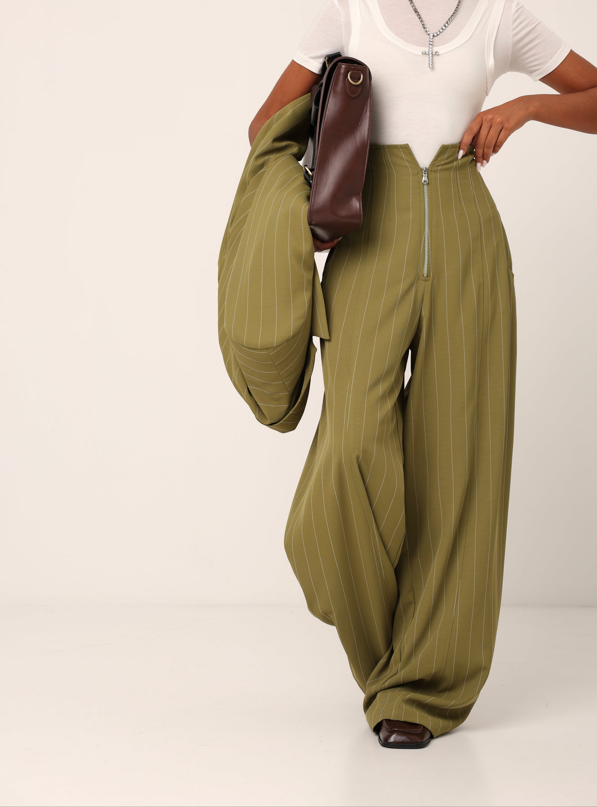 PANTALONI GESSATI ARUNA VERDI BY MARZIA MANGO