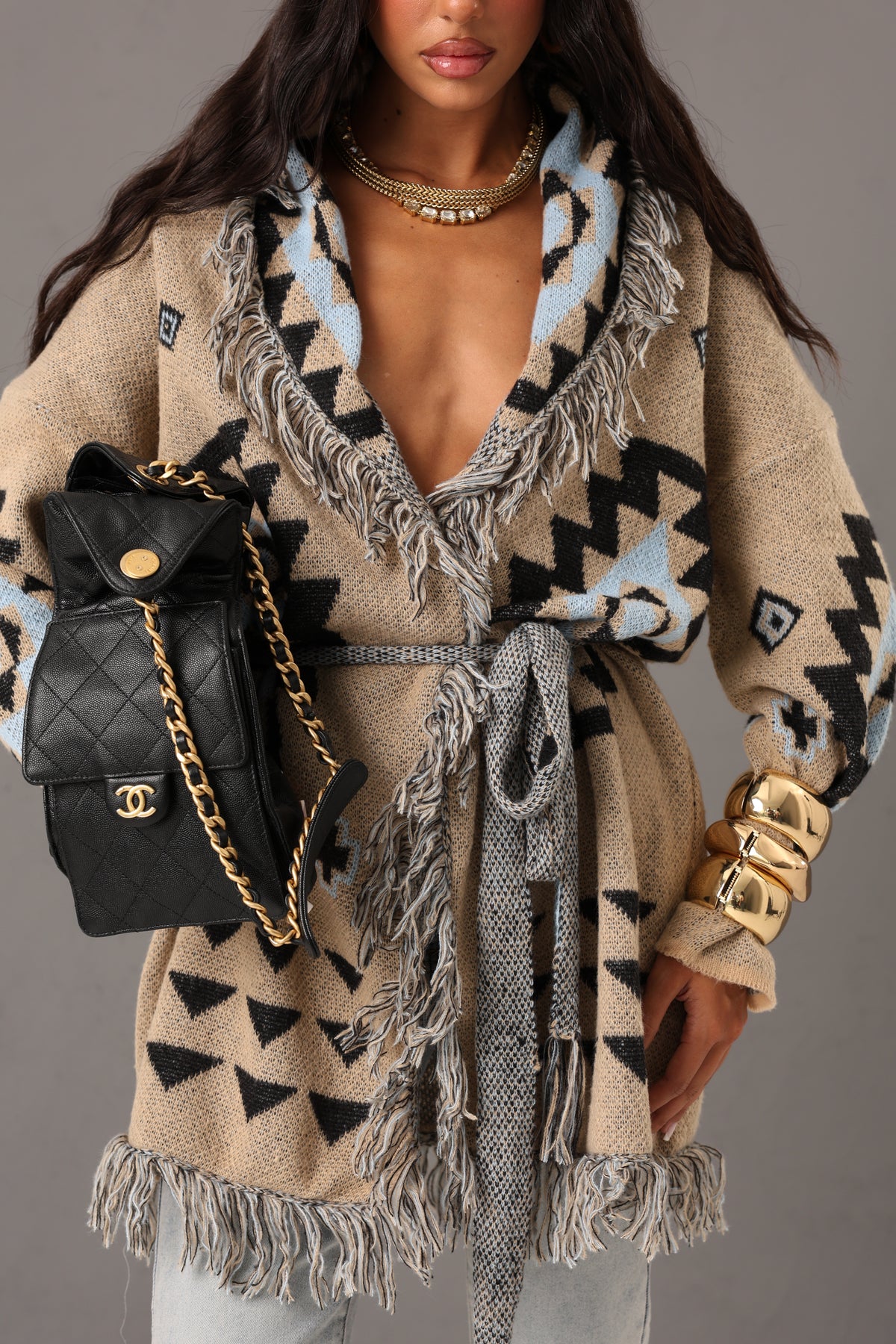 CARDIGAN FRANGE AZTECO BEIGE