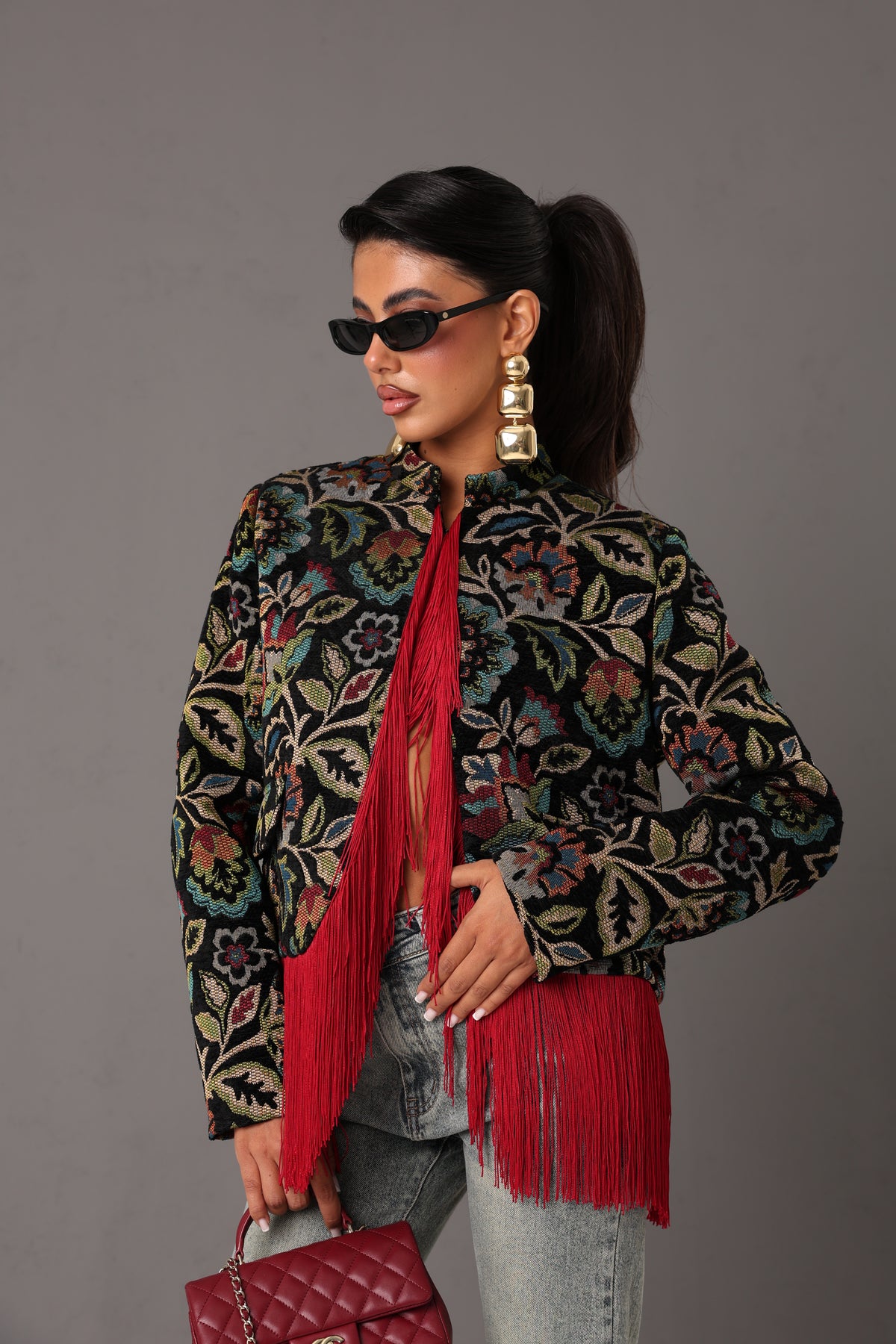 BLAZER JACQUARED FRANGE MEREDITH NERO BY LUMINA