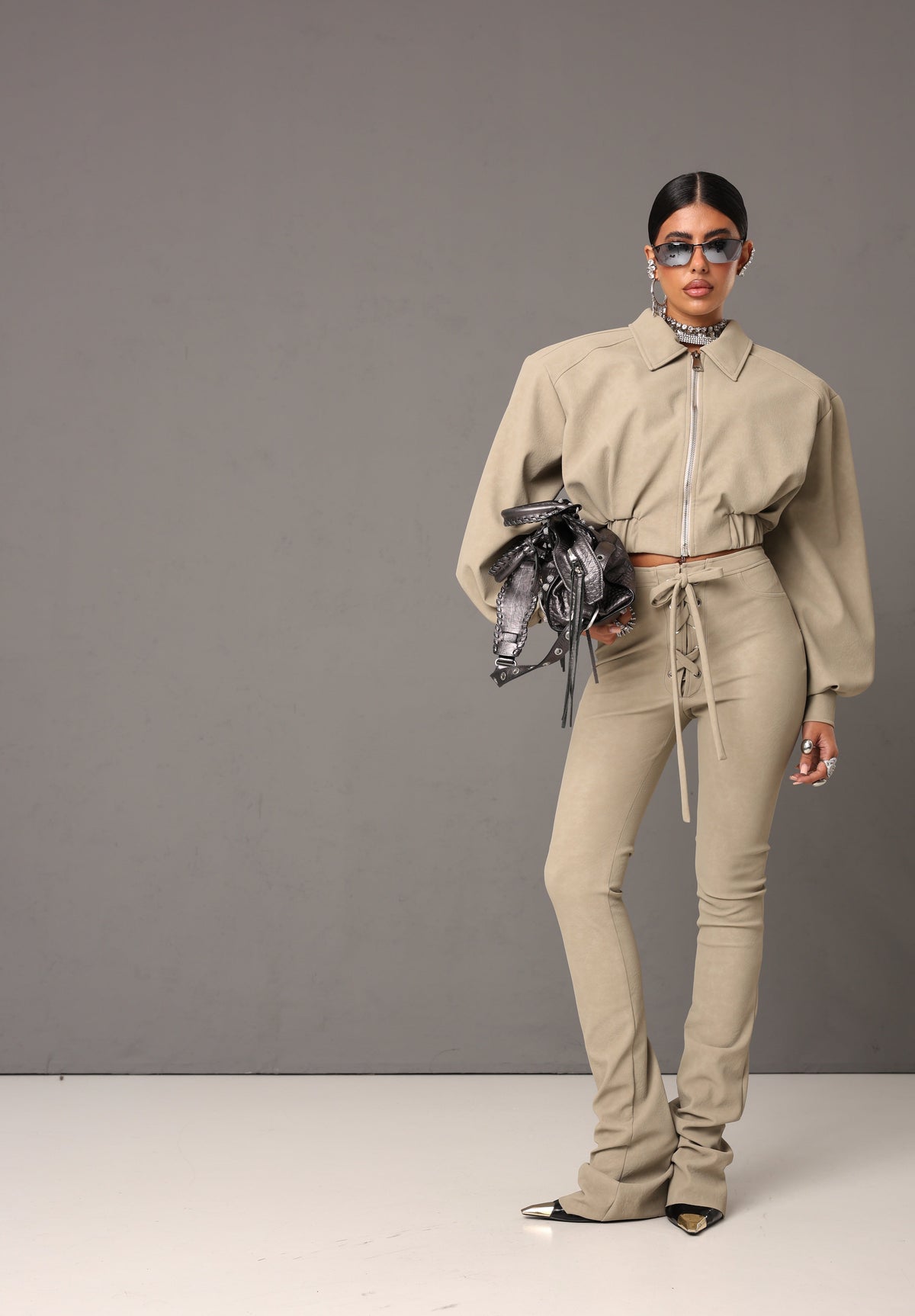 PANTALONI ECOPELLE BUFFY BEIGE BY MARZIA MANGO
