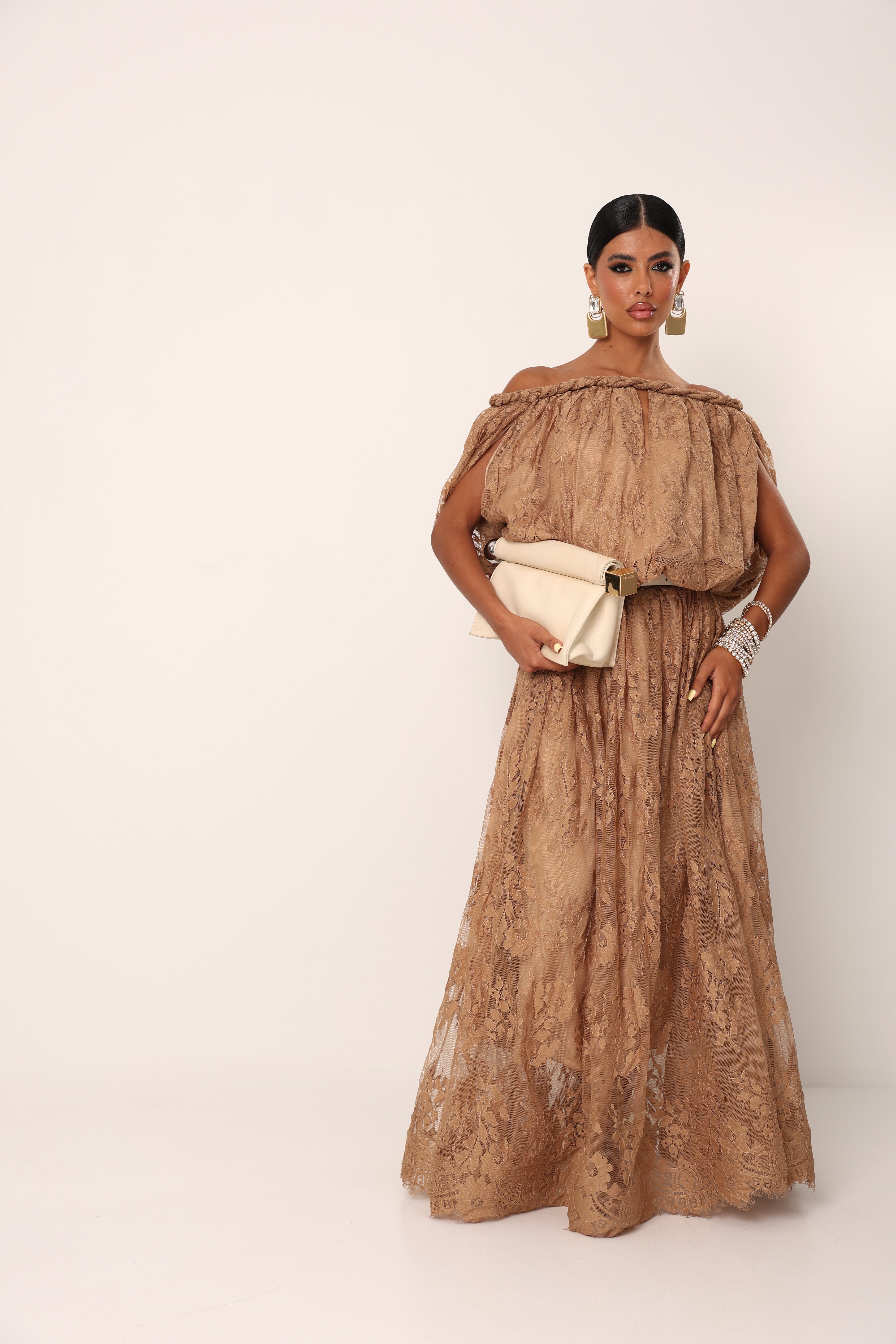 VESTITO PIZZO ATUM TAUPE 100% COTONE