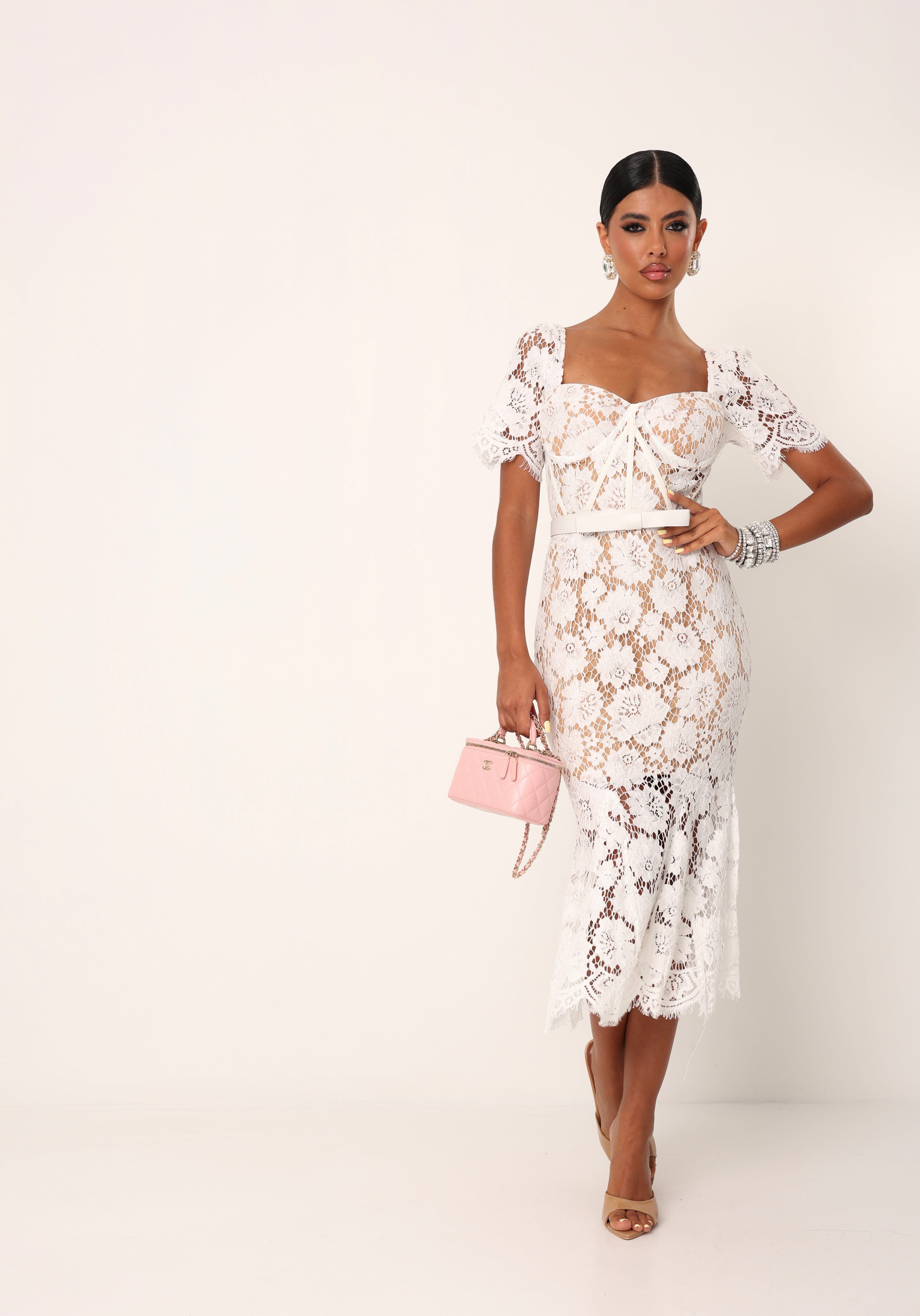 VESTITO PIZZO ORIENTE BIANCO + CINTURA