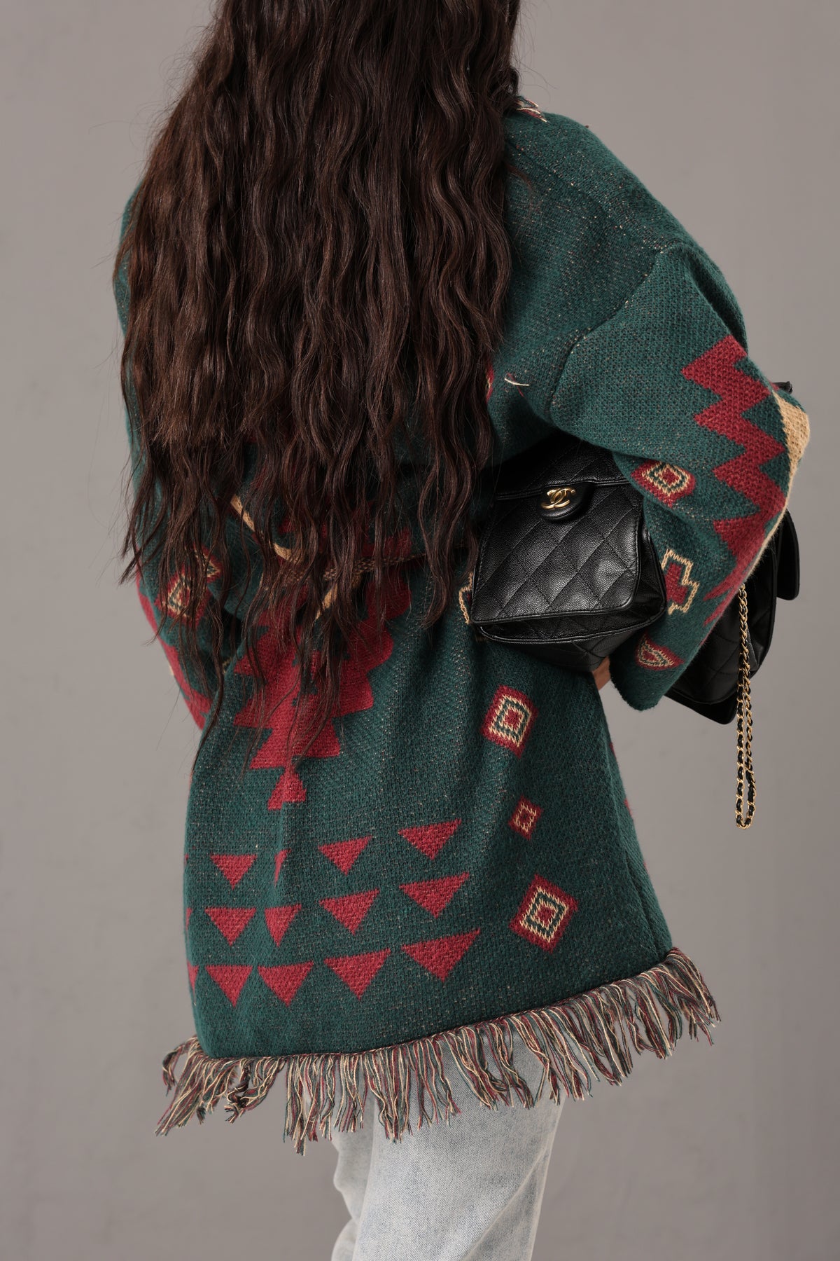 CARDIGAN FRANGE AZTECO VERDE