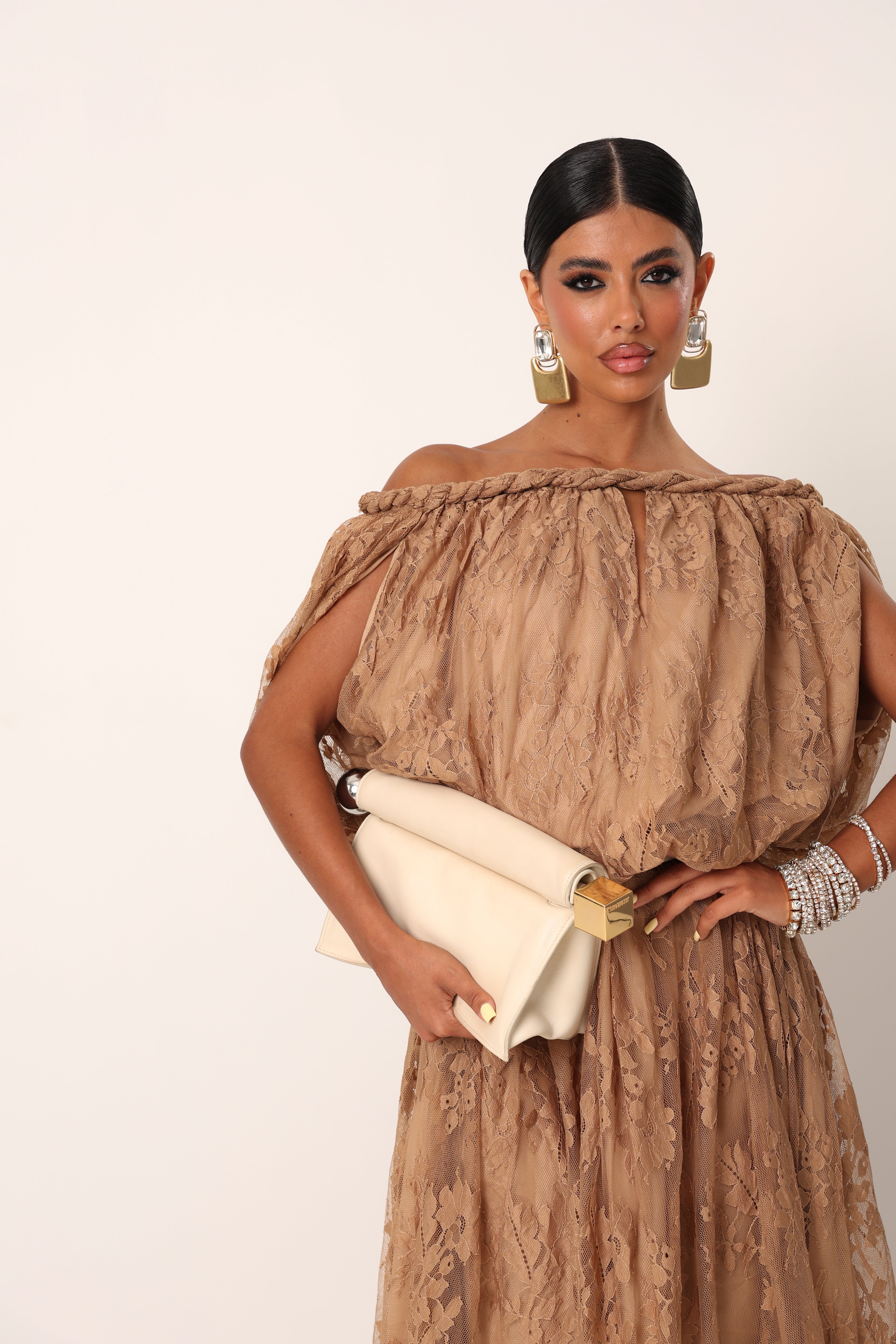 VESTITO PIZZO ATUM TAUPE 100% COTONE