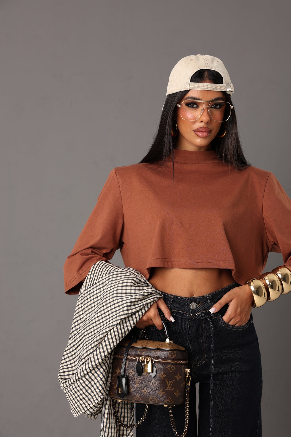 T-SHIRT CROP SPALLINE YOLE TERRACOTTA 100% COTONE