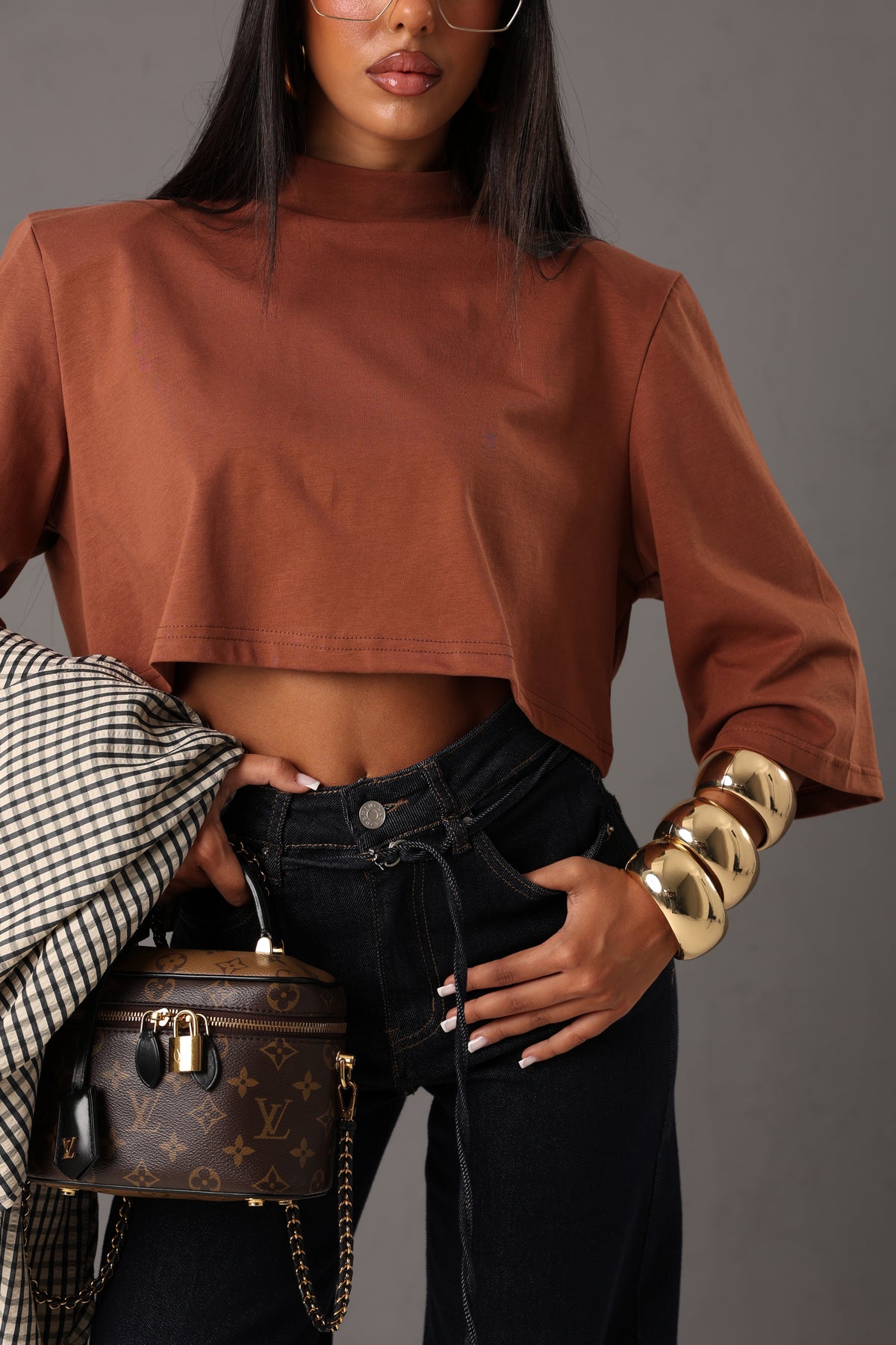 T-SHIRT CROP SPALLINE YOLE TERRACOTTA 100% COTONE