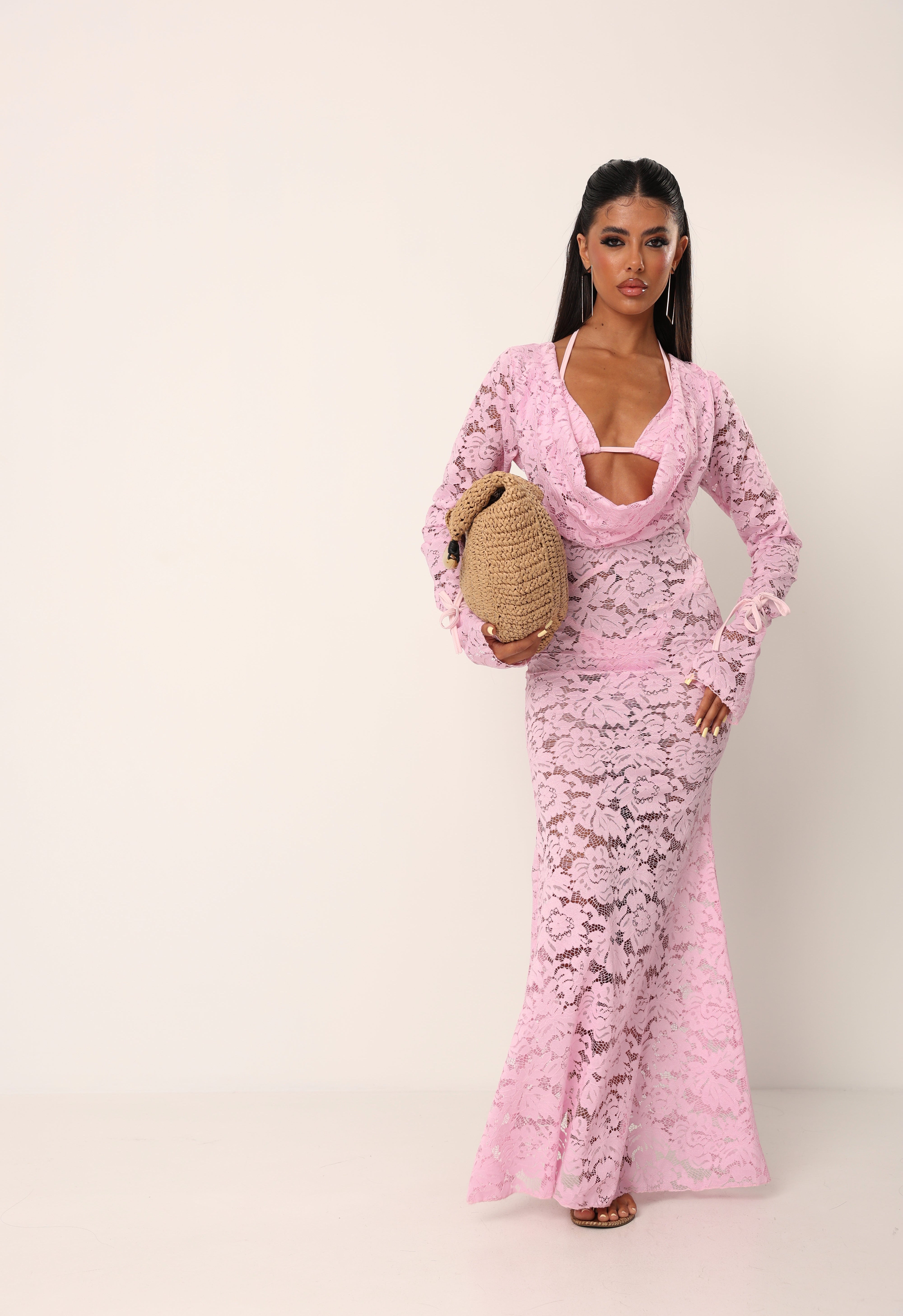 BIKINI PIZZO MAREA + COPRICOSTUME ROSA