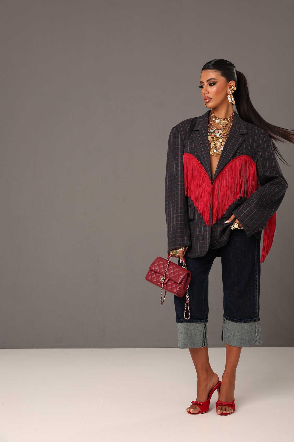 BLAZER TARTAN ROBERTA BLU NOTTE  BY LUMINA