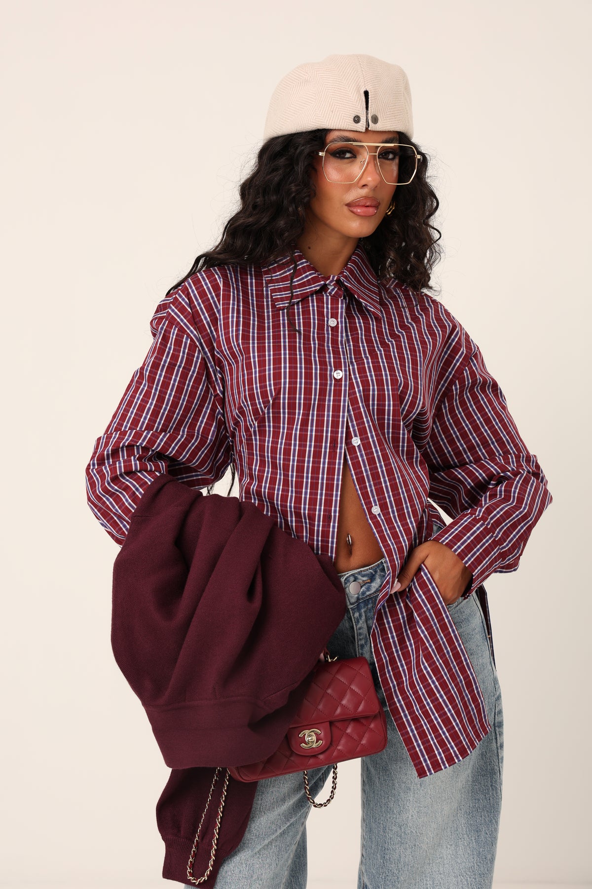 CAMICIA QUADRETTI NINA BORDEAUX/BLU BY LUMINA