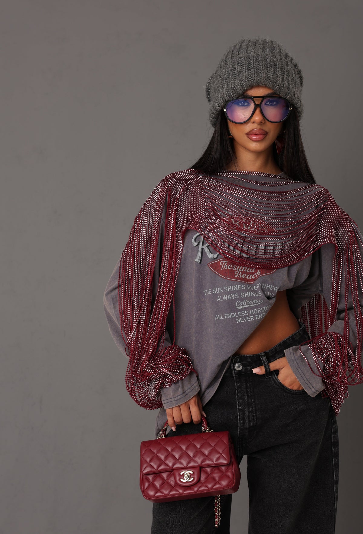 TOP STRASS YLENIA BORDEAUX