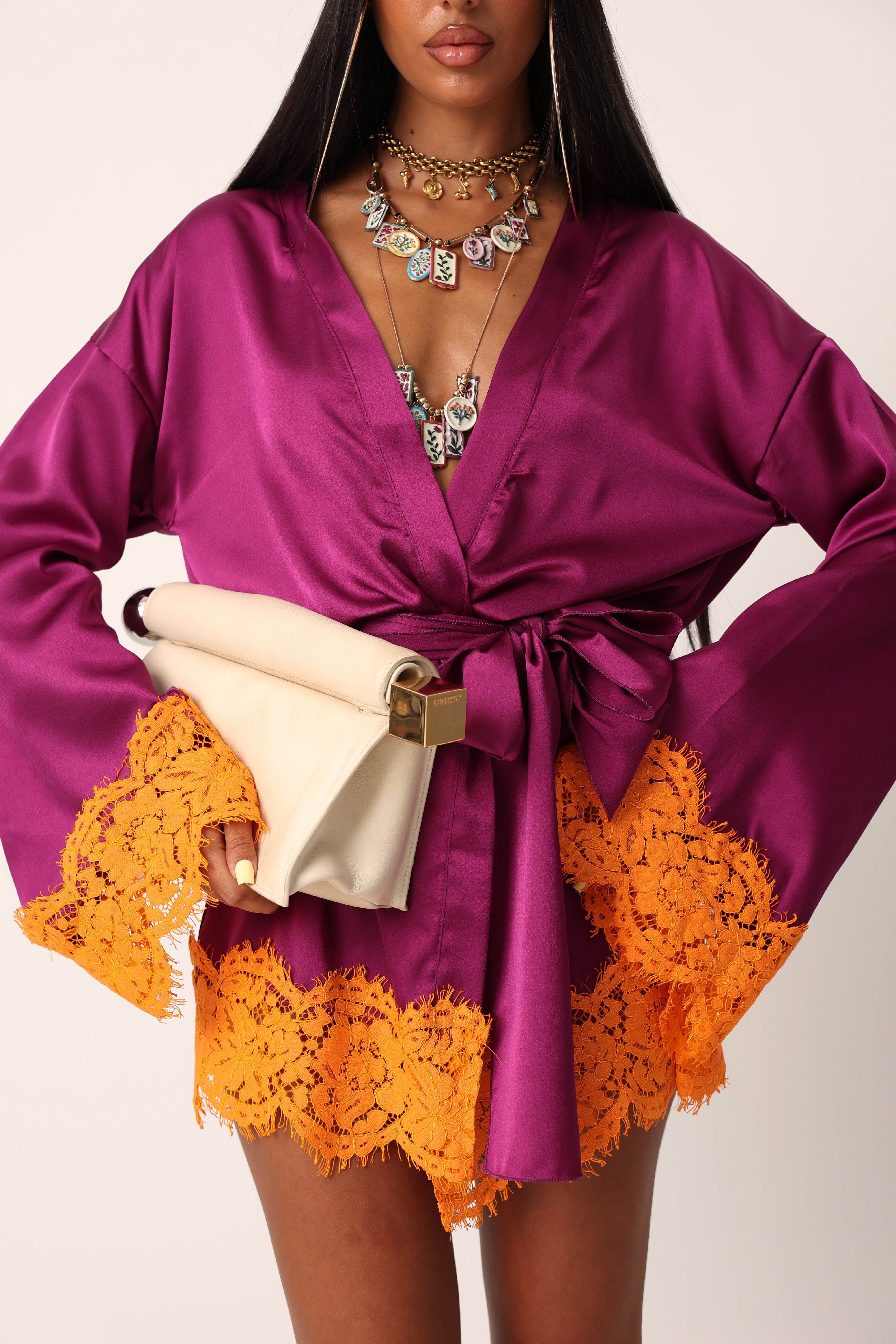 KIMONO PIZZO BALI VIOLA/ARANCIO