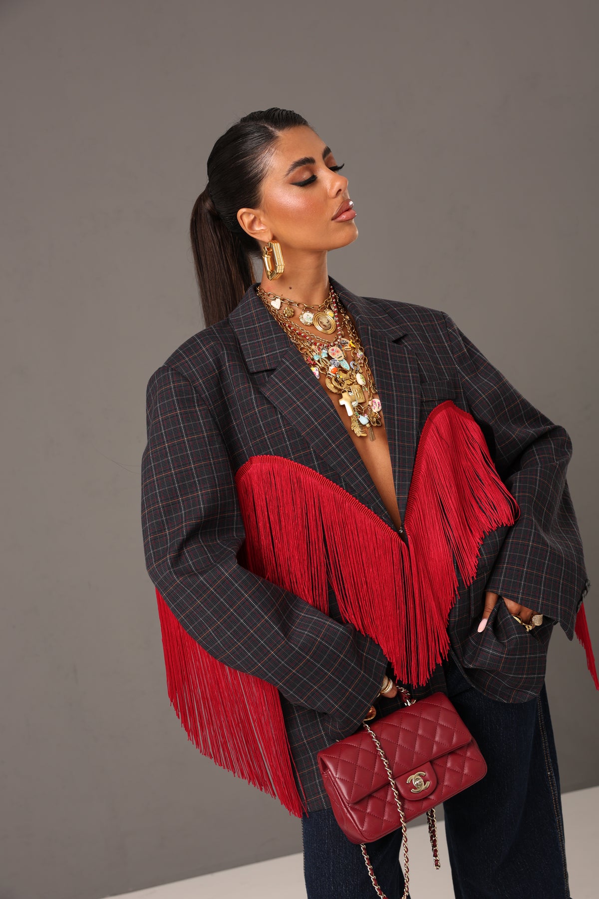 BLAZER TARTAN ROBERTA BLU NOTTE  BY LUMINA