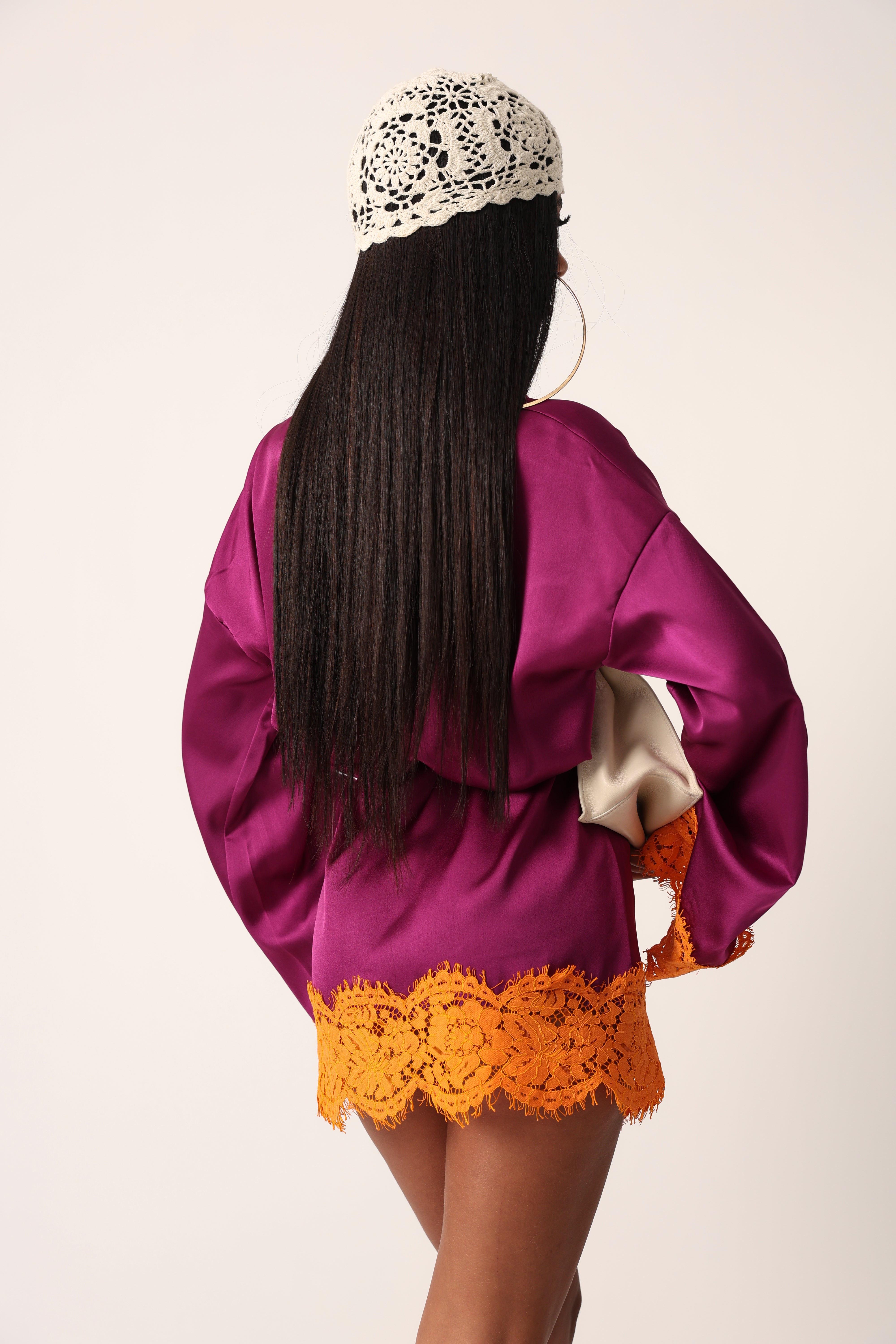 KIMONO PIZZO BALI VIOLA/ARANCIO