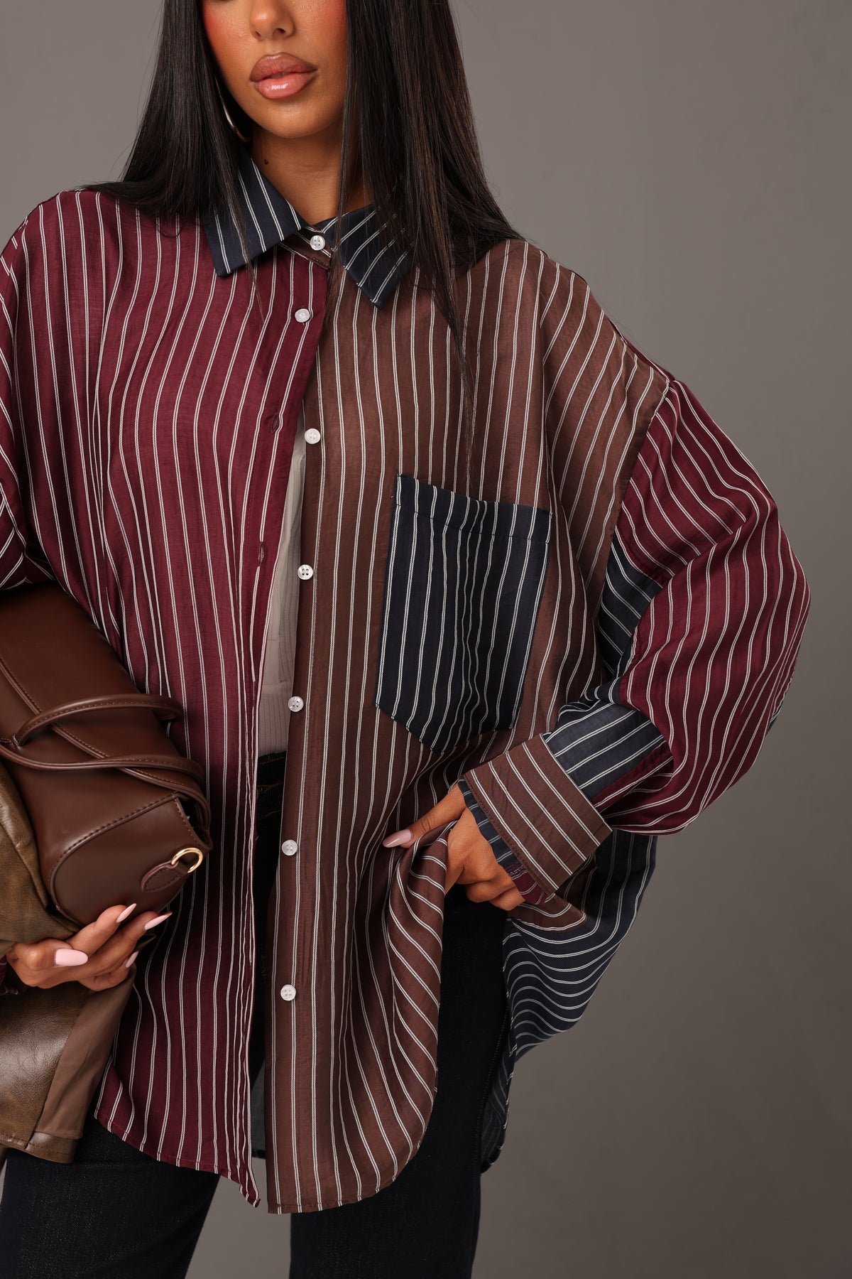 CAMICIA RIGHE FRANCESCO BORDEAUX/BLU/MARRONE BY LUMINA
