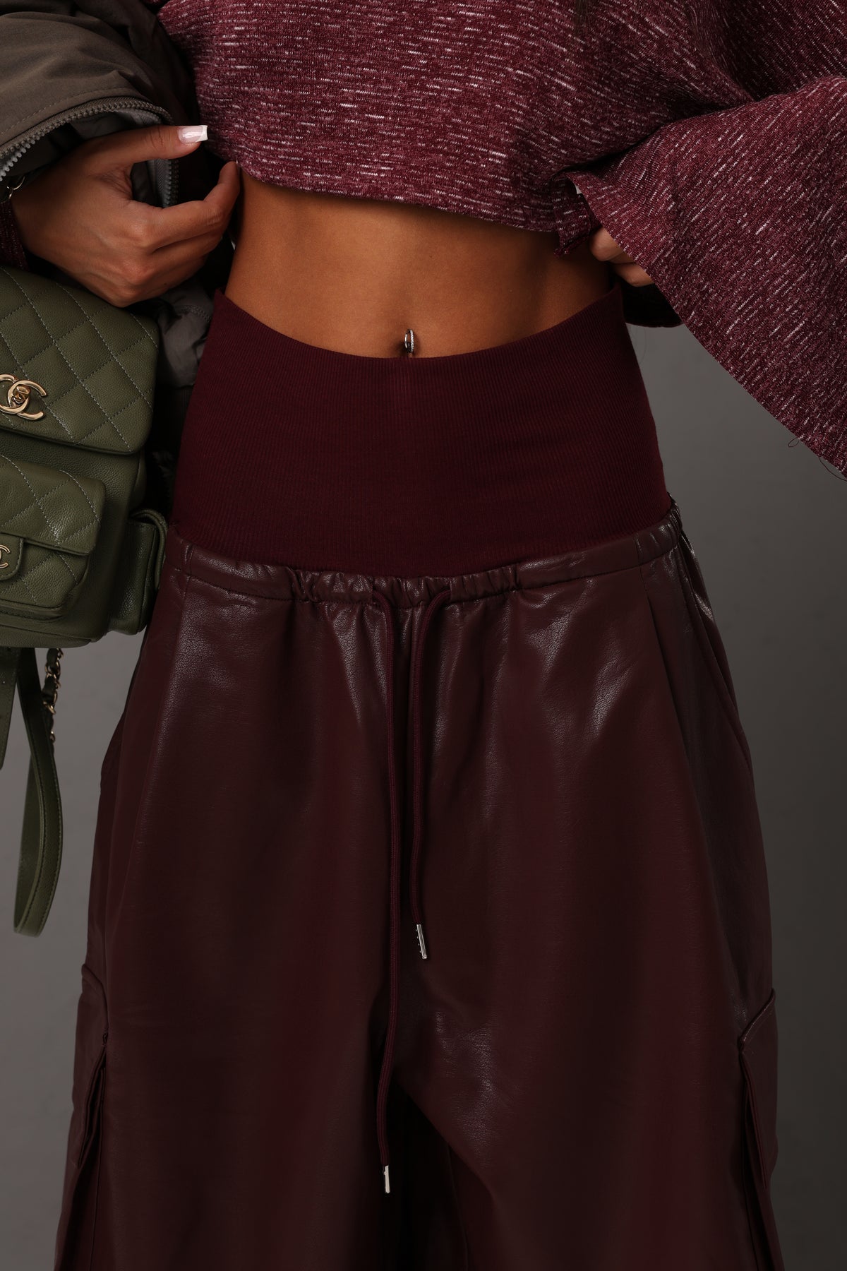 PANTALONI ECOPELLE KAMO BORDEAUX