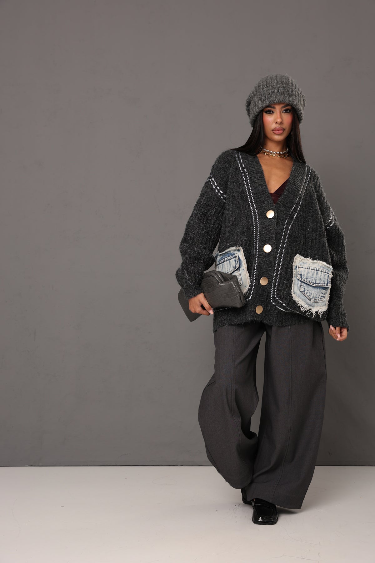 CARDIGAN TASCHE SHAREN GRIGIO ANTRACITE